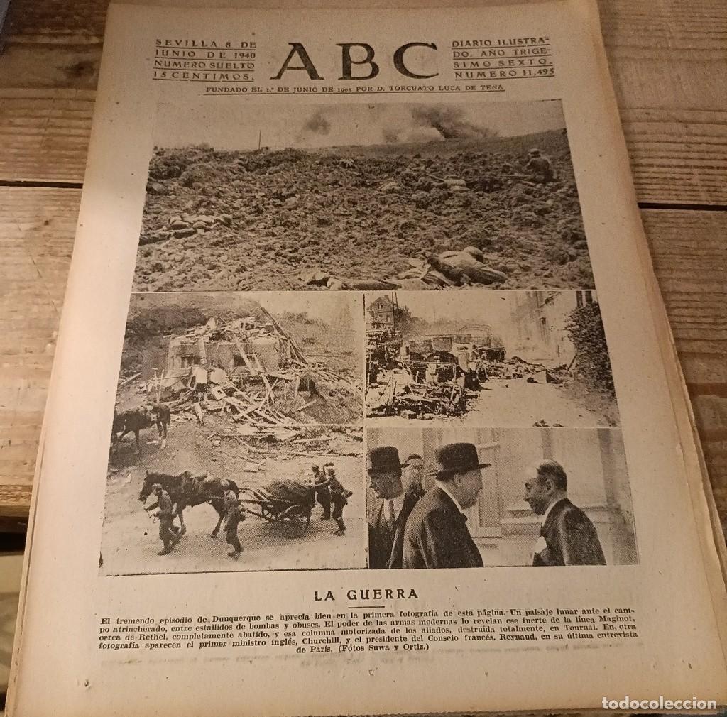 Militaria: ABC SEVILLA, 8 JUNIO 1940, WWII, LA MARCHA SOBRE PARIS, ETC,,7 PAGINAS