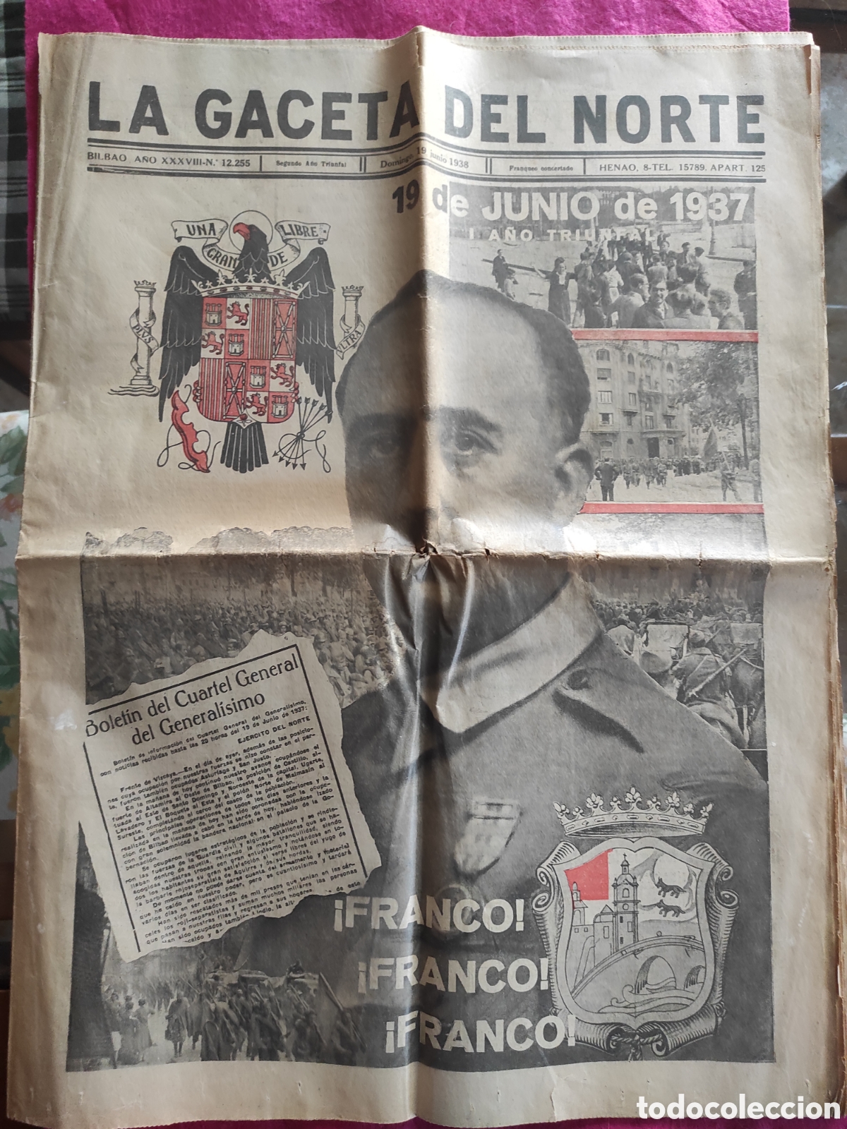 Militaria: LA GACETA DEL NORTE. 19 DE JUNIO 1938. 19 DE JUNIO. I A&Ntilde;O TRIUNFAL.