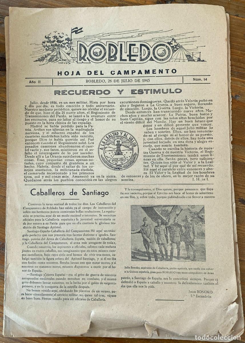 Military Antiques: Peri&oacute;dico militar Hoja del campamento El Robledo, Madrid 1945, n&ordm; 14, Milicias Universitarias. Tiene