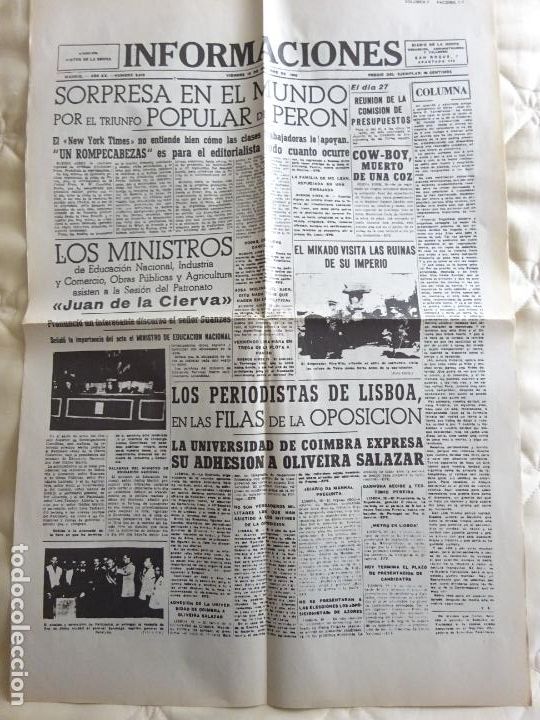 Military Antiques: TRIUNFO DE PER&Oacute;N EN ARGENTINA 1945. EN PORTADAS PERI&Oacute;DICOS ESPA&Ntilde;A, VOLUMEN 7 FACSIMIL 1