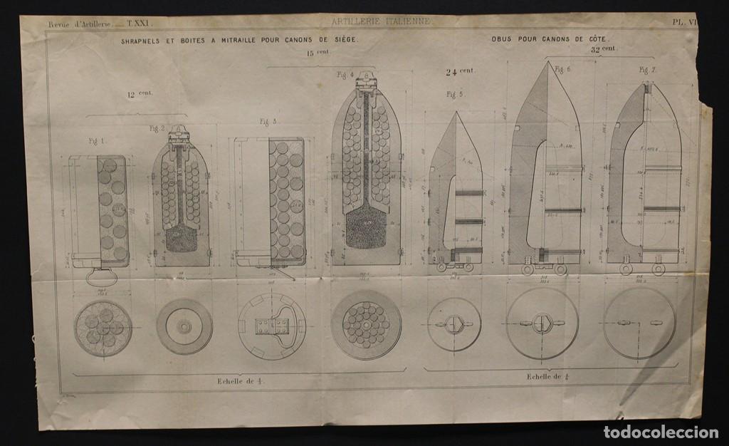 Militaria: L&aacute;mina original de la revista &rdquo;Revue d'Artillerie&rdquo;, 1905 Artiller&iacute;a Italiana.