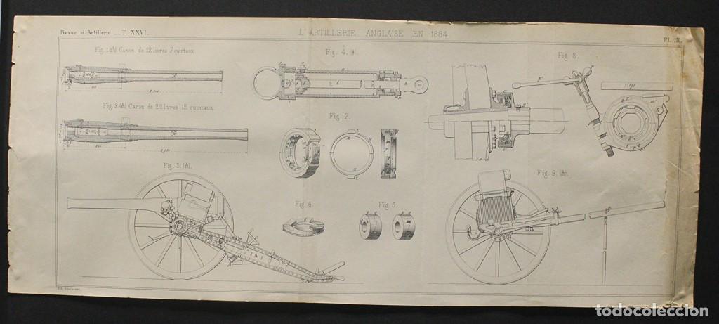 Militaria: L&aacute;mina original de la revista &rdquo;Revue d'Artillerie&rdquo;, 1905, Artiller&iacute;a Inglesa en 1884.