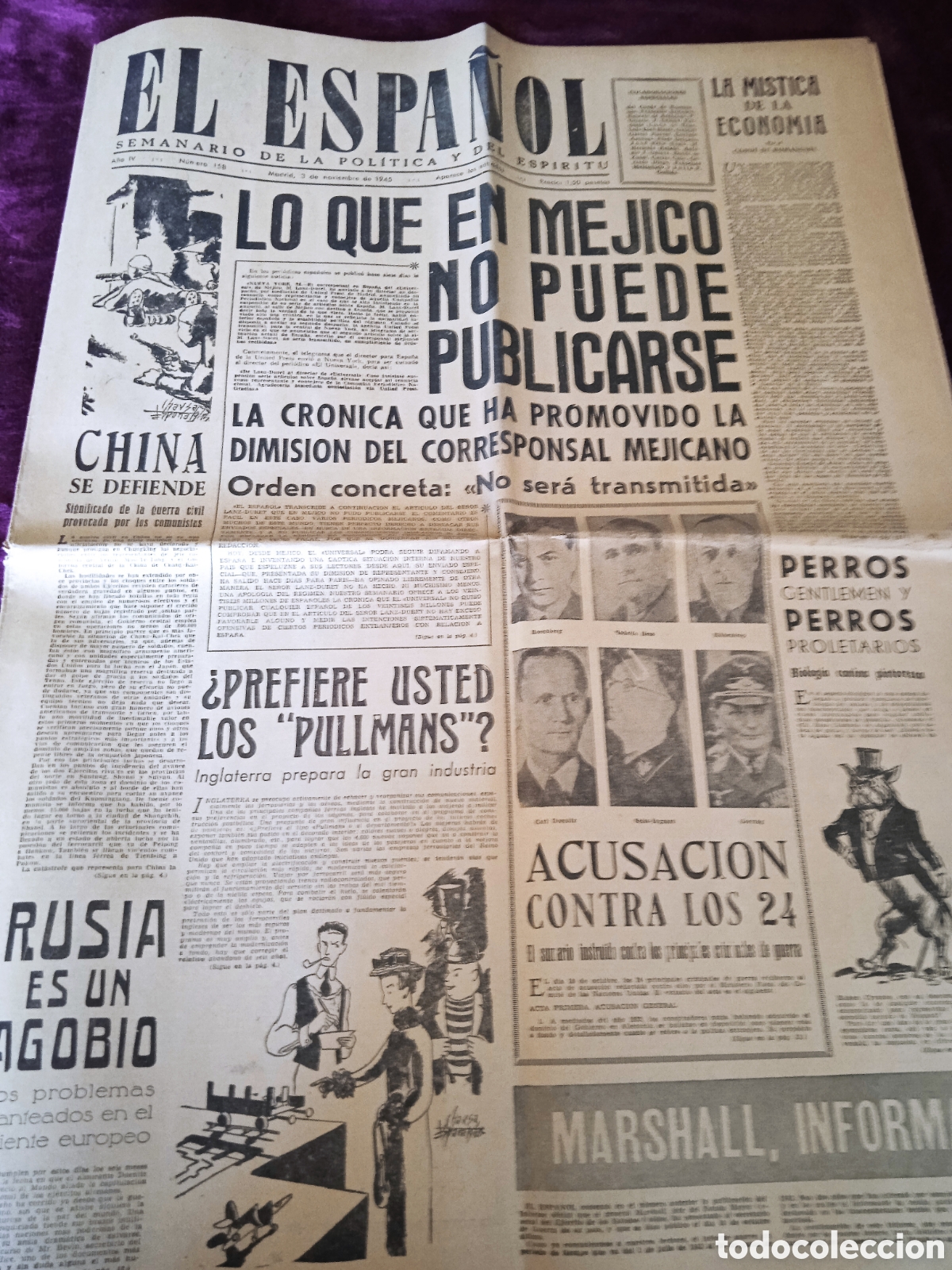 Militaria: PERIODICO EL ESPA&Ntilde;OL N&ordm; 158 NOVIEMBRE 1945 - SUMARIO CONTRA LOS PRINCIPALES CRIMINALES DE GUERRA