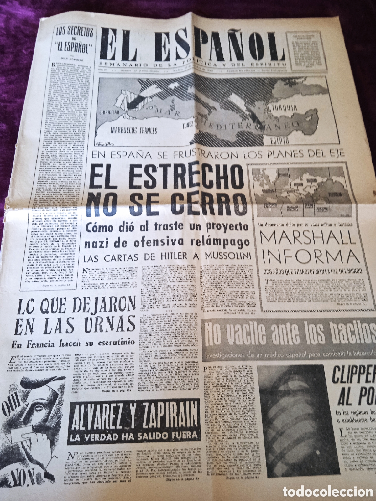 Militaria: PERIODICO EL ESPA&Ntilde;OL N&ordm; 157 EXTRAORDINARIO -OCTUBRE 1945 -EN ESPA&Ntilde;A SE FRUSTRARON LOS PLANES DE EJE