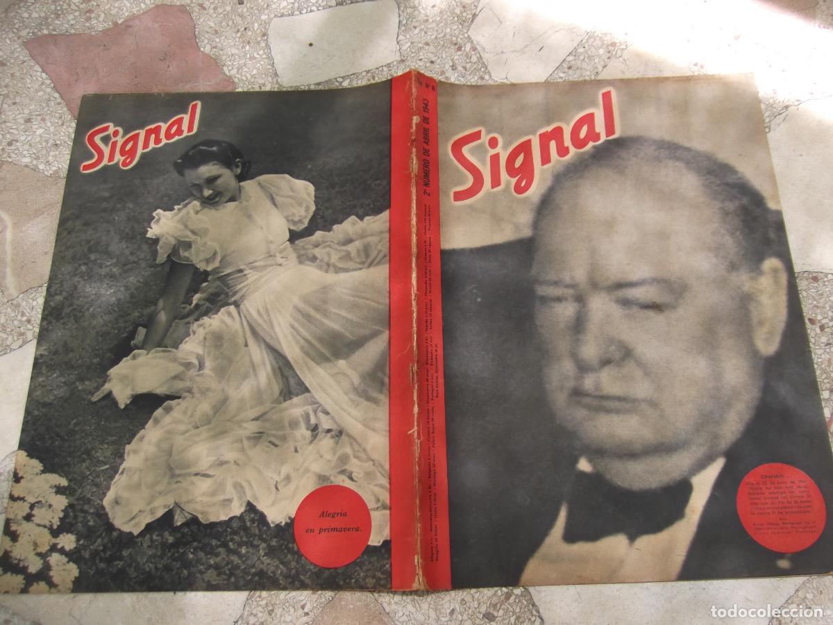 Militaria: signal 2&ordm; numero abril 1943 n&ordm; 8, con gran poster a color, churchill,
