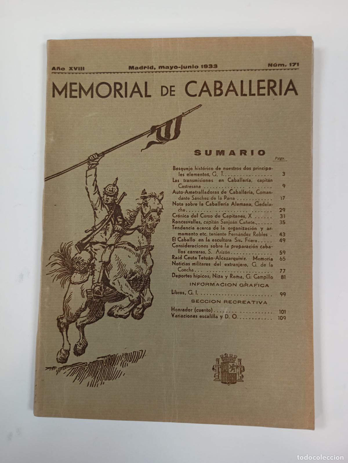 Militaria: MEMORIAL DE CABALLER&Iacute;A. N&ordm; 171. MAYO 1933. A&Ntilde;O XVIII. TDKR59