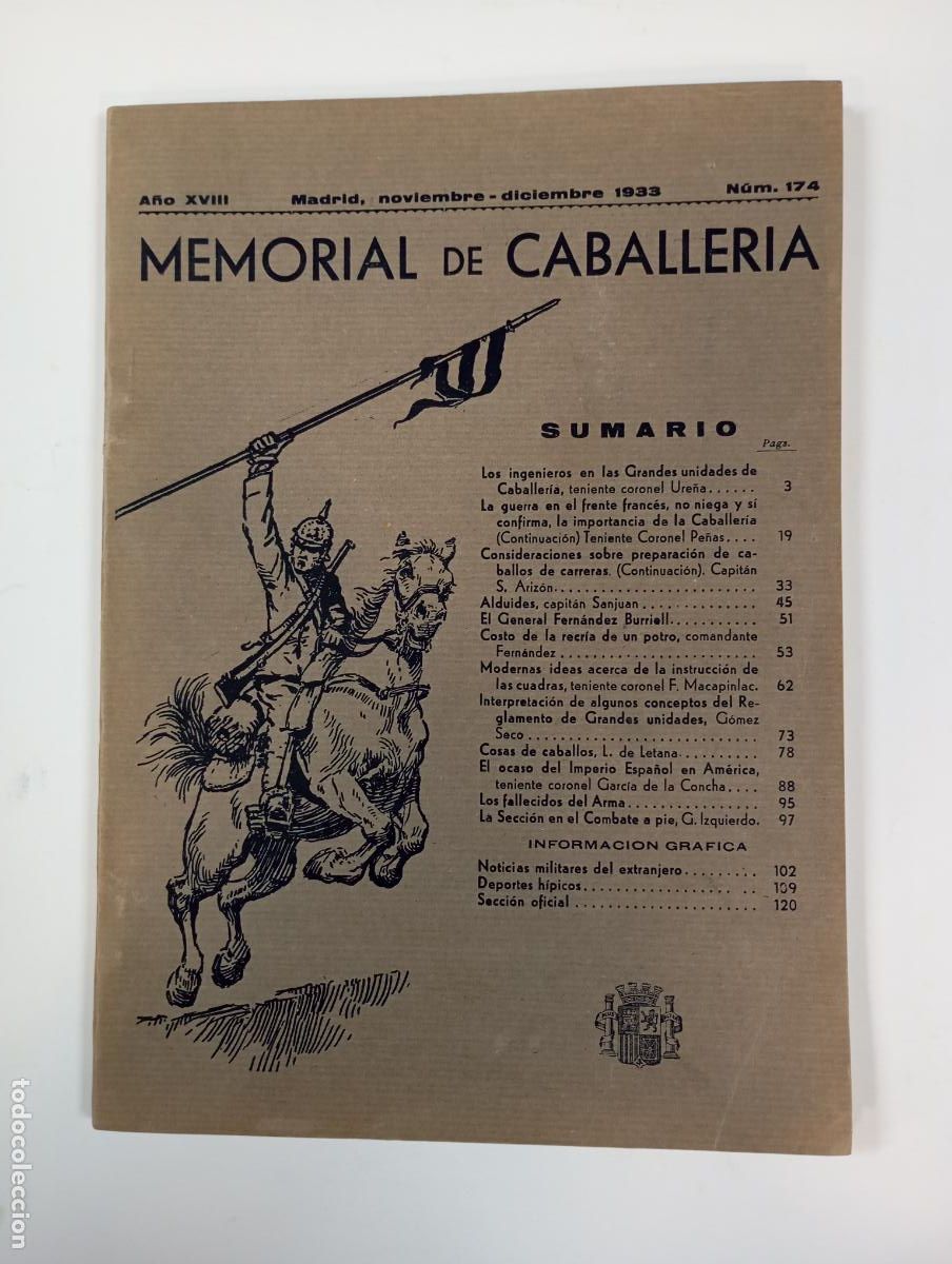 Militaria: MEMORIAL DE CABALLER&Iacute;A. N&ordm; 174. NOVIEMBRE 1933. A&Ntilde;O XVIII. TDKR59