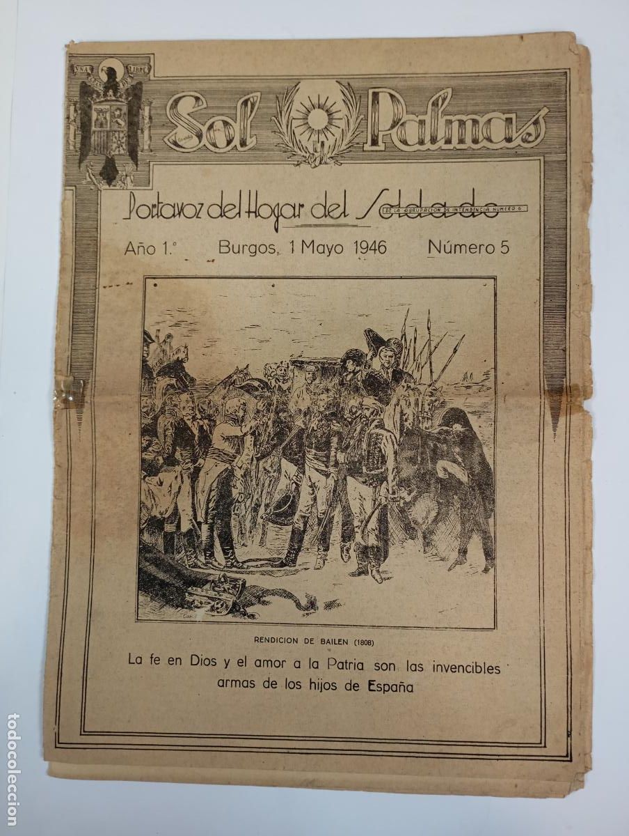 Militaria: SOL PALMAS. PORTAVOZ DEL HOGAR DEL SOLDADO. A&Ntilde;O 1&ordm;. BURGOS 1 MAYO 1946. N&ordm; 5. TDKR40