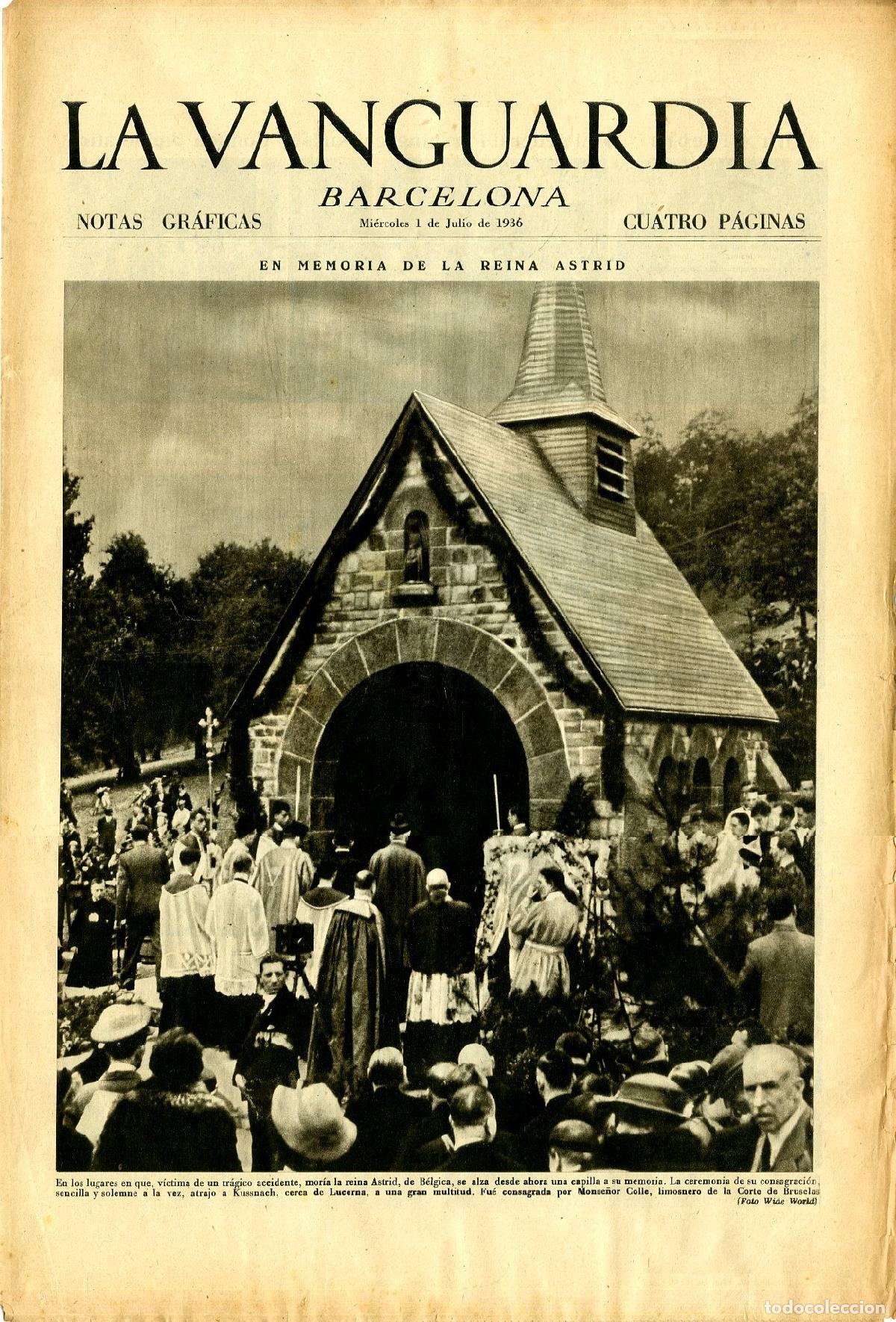 Militaria: La Vanguardia / Notas Gr&aacute;ficas / Barcelona, Mi&eacute;rcoles 1 de Julio de 1936 / En Memoria de la Reina As
