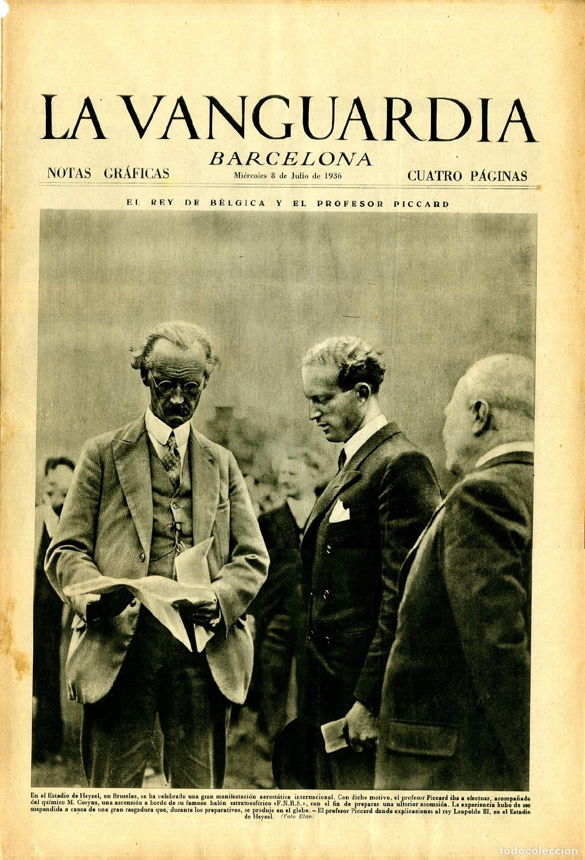 Militaria: La Vanguardia / Notas Gr&aacute;ficas / Barcelona, Mi&eacute;rcoles 8 de Julio de 1936 / El Rey de B&eacute;lgica y el Pr
