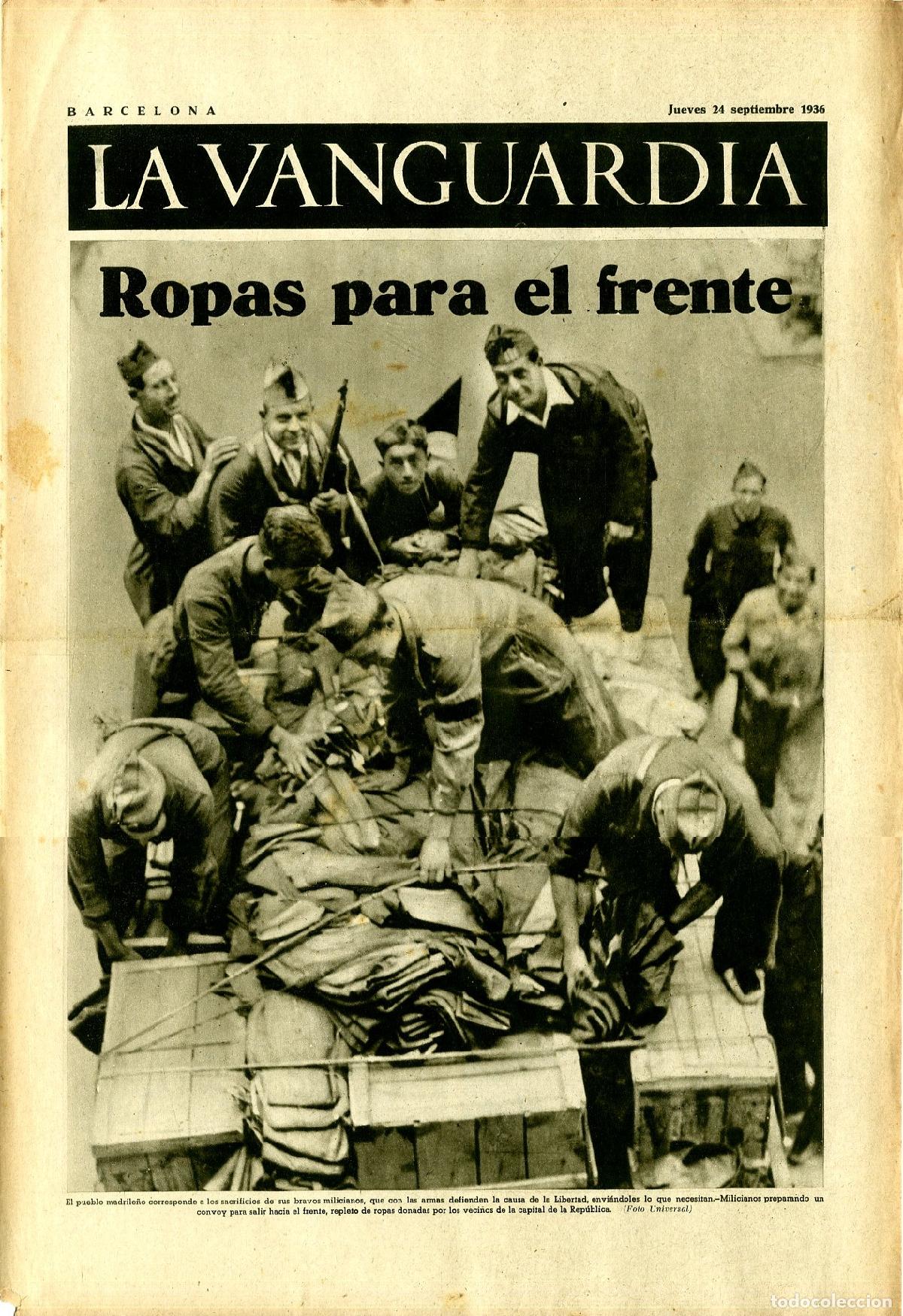 Militaria: La Vanguardia / Notas Gr&aacute;ficas / Barcelona, Jueves 24 de Septiembre de 1936 / Ropas Para el Frente e
