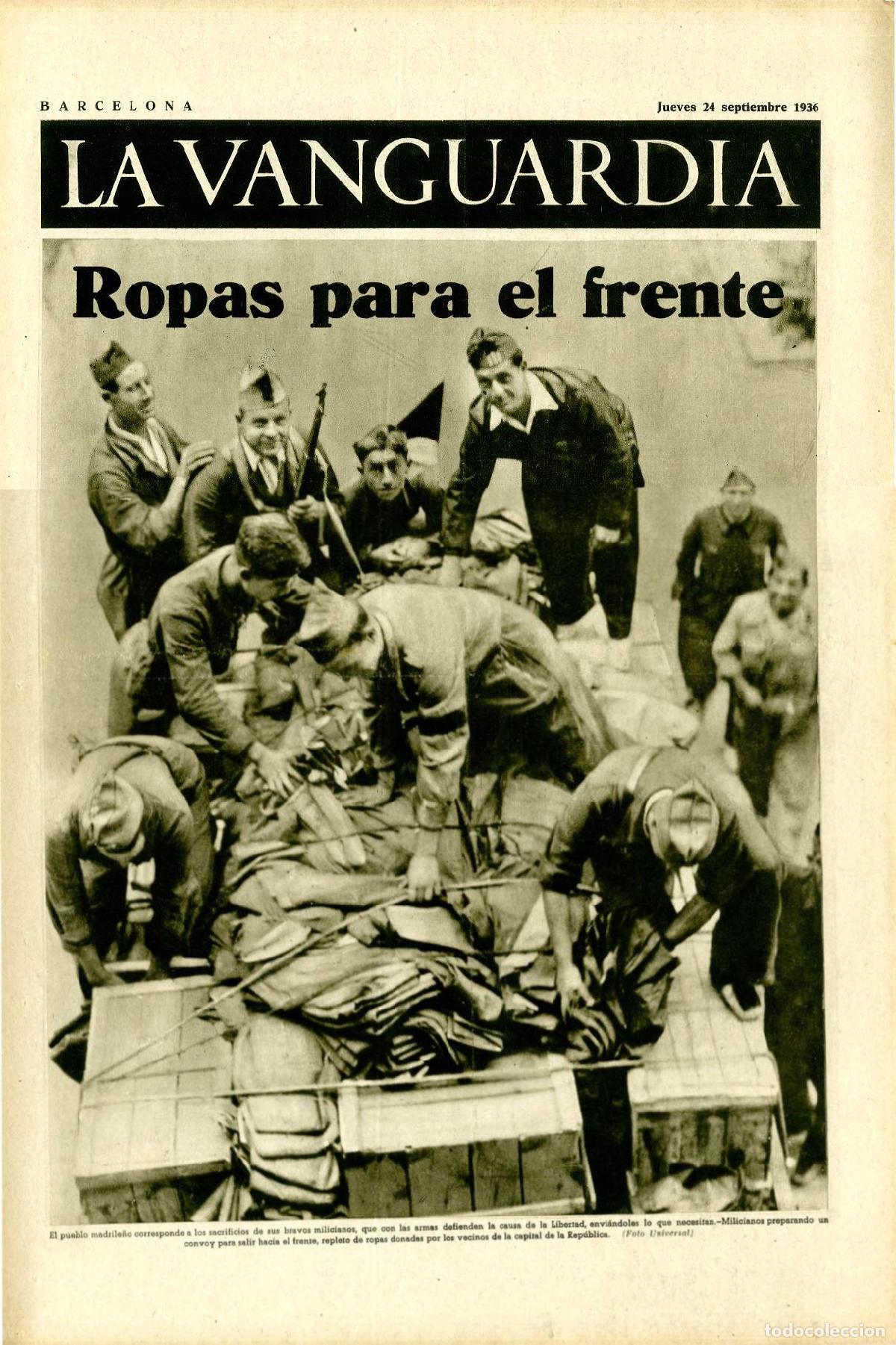 Militaria: La Vanguardia / Notas Gr&aacute;ficas / Barcelona, Jueves 24 de Septiembre de 1936 / Ropas para el Frente M