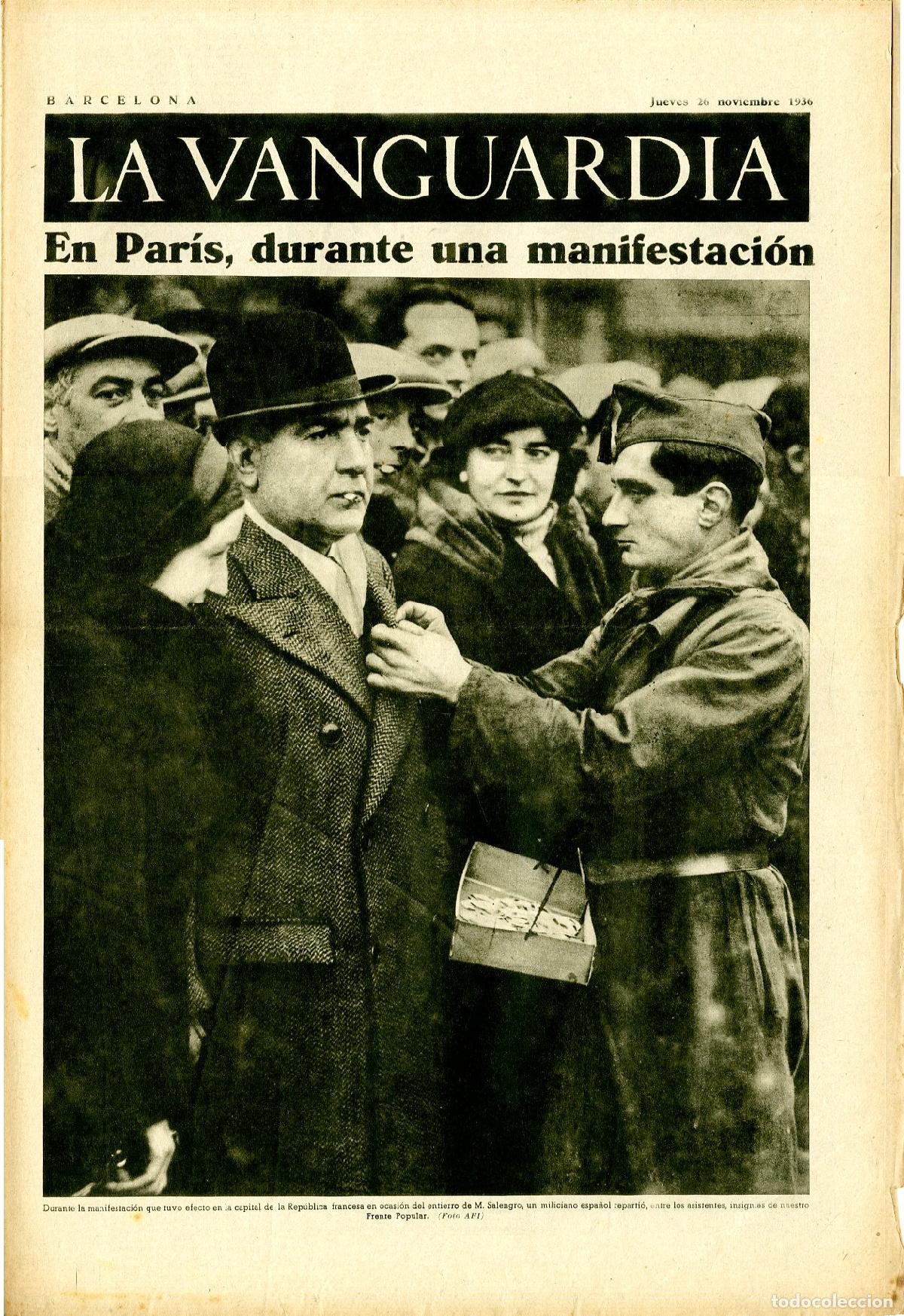 Militaria: La Vanguardia / Notas Gr&aacute;ficas / Barcelona, Jueves 26 de Noviembre de 1936 / En Par&iacute;s, Durante una M
