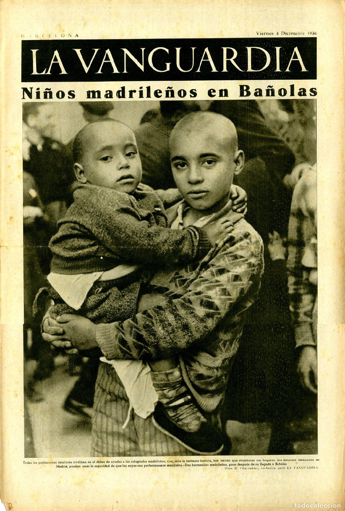 Militaria: La Vanguardia / Notas Gr&aacute;ficas / Barcelona, Viernes 4 de Diciembre de 1936 / Ni&ntilde;os Madrile&ntilde;os en Ba&ntilde;