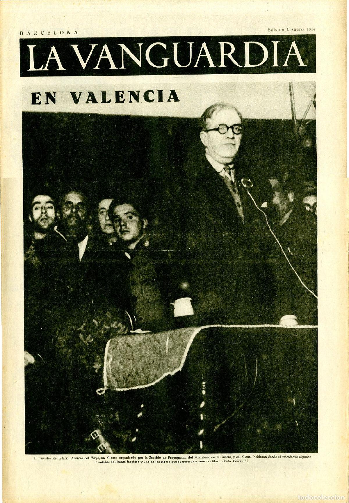 Militaria: La Vanguardia / Notas Gr&aacute;ficas / Barcelona, S&aacute;bado 2 de Enero de 1937 / En Valencia, &Aacute;lvaraz del Vay