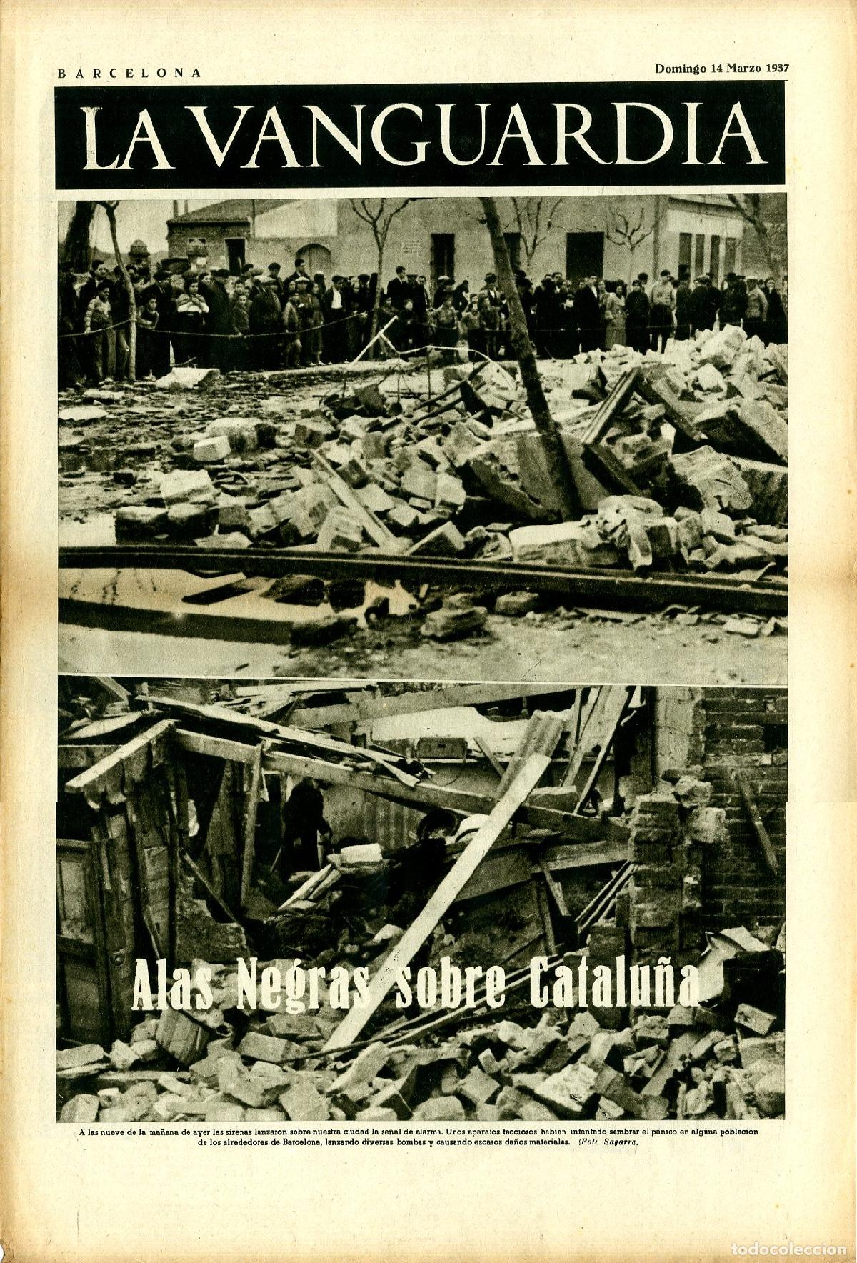 Militaria: La Vanguardia / Notas Gr&aacute;ficas / Barcelona, Domingo 14 de Marzo de 1937 / Alas Negras Sobre Catalu&ntilde;a