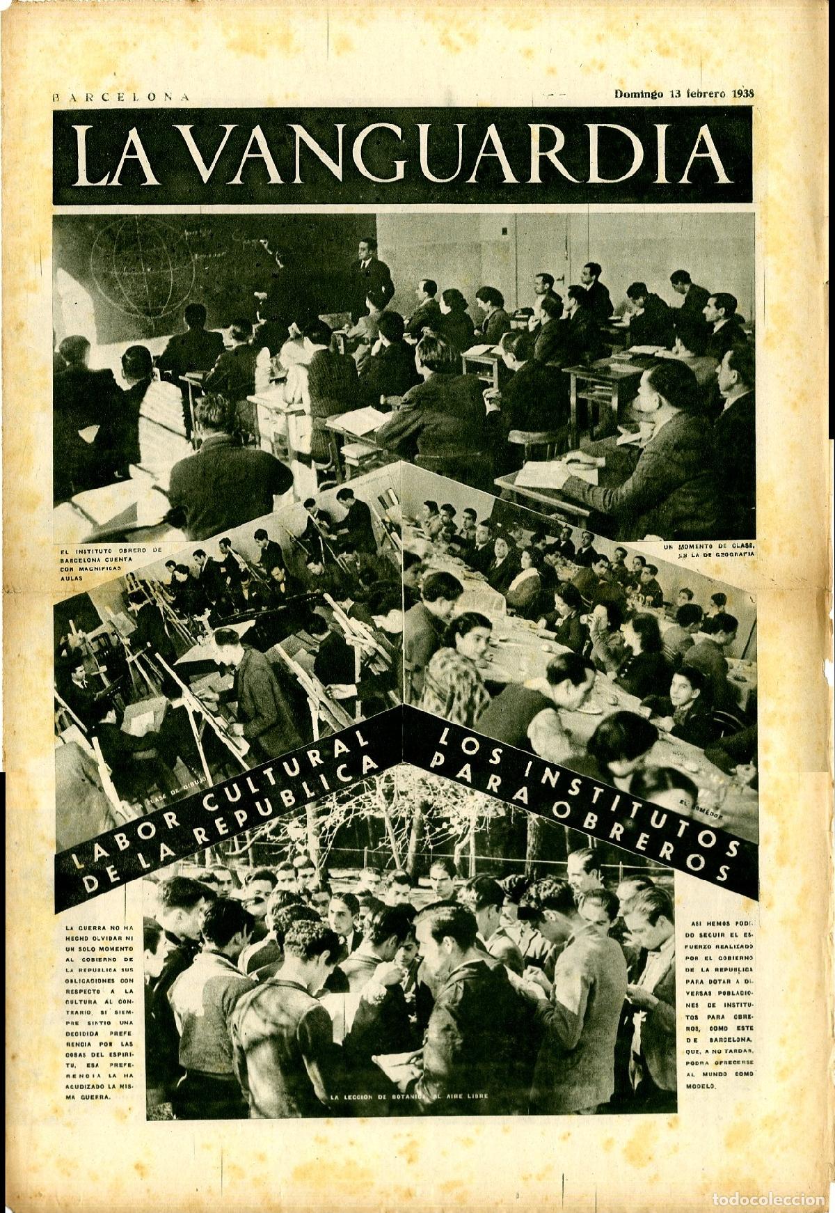 Military Antiques: La Vanguardia / Notas Gr&aacute;ficas / Barcelona, Domingo 13 de Febrero de 1938 / Labor Cultural de la Rep