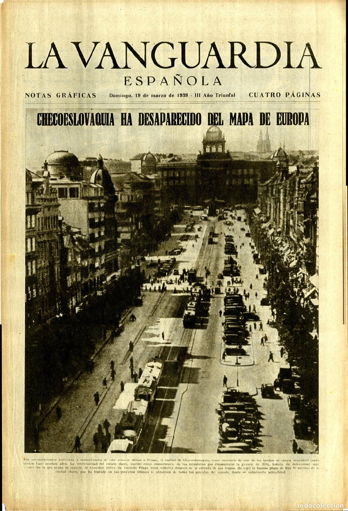Military Antiques: La Vanguardia / Notas Gr&aacute;ficas / Barcelona, Domingo 19 de Marzo de 1939 - III A&ntilde;o Triunfal / Checoes
