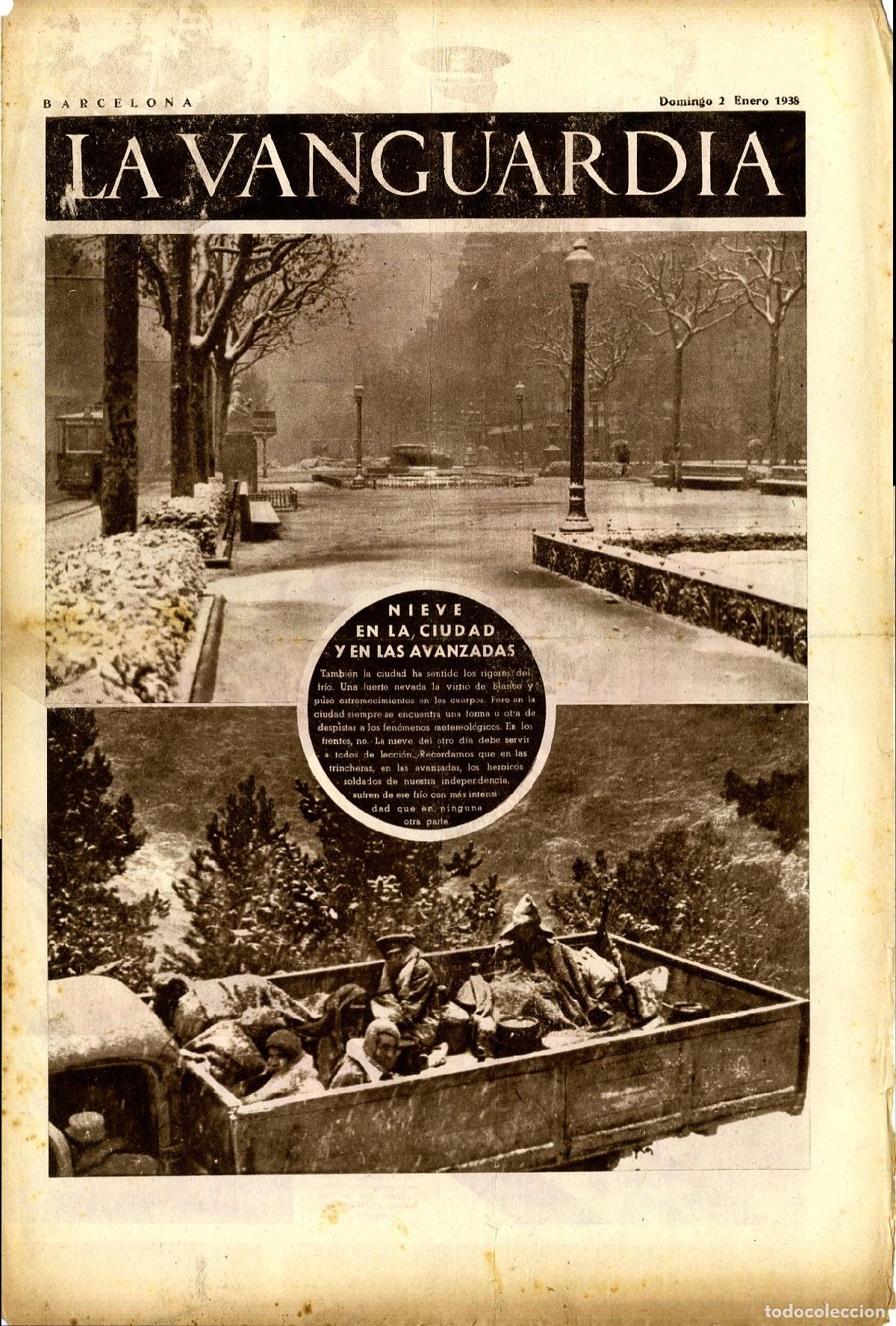 Militaria: La Vanguardia / Notas Gr&aacute;ficas / Barcelona, Domingo 2 de Enero de 1938 / Nieve en la Ciudad y en las