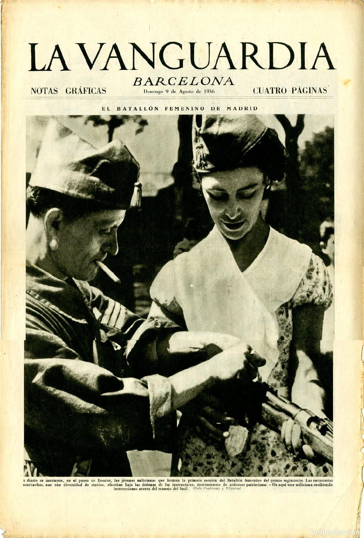 Militaria: La Vanguardia 9 /08/ 1936 / El Batall&oacute;n Femenino de Madrid / Entrenamiento de Milicias
