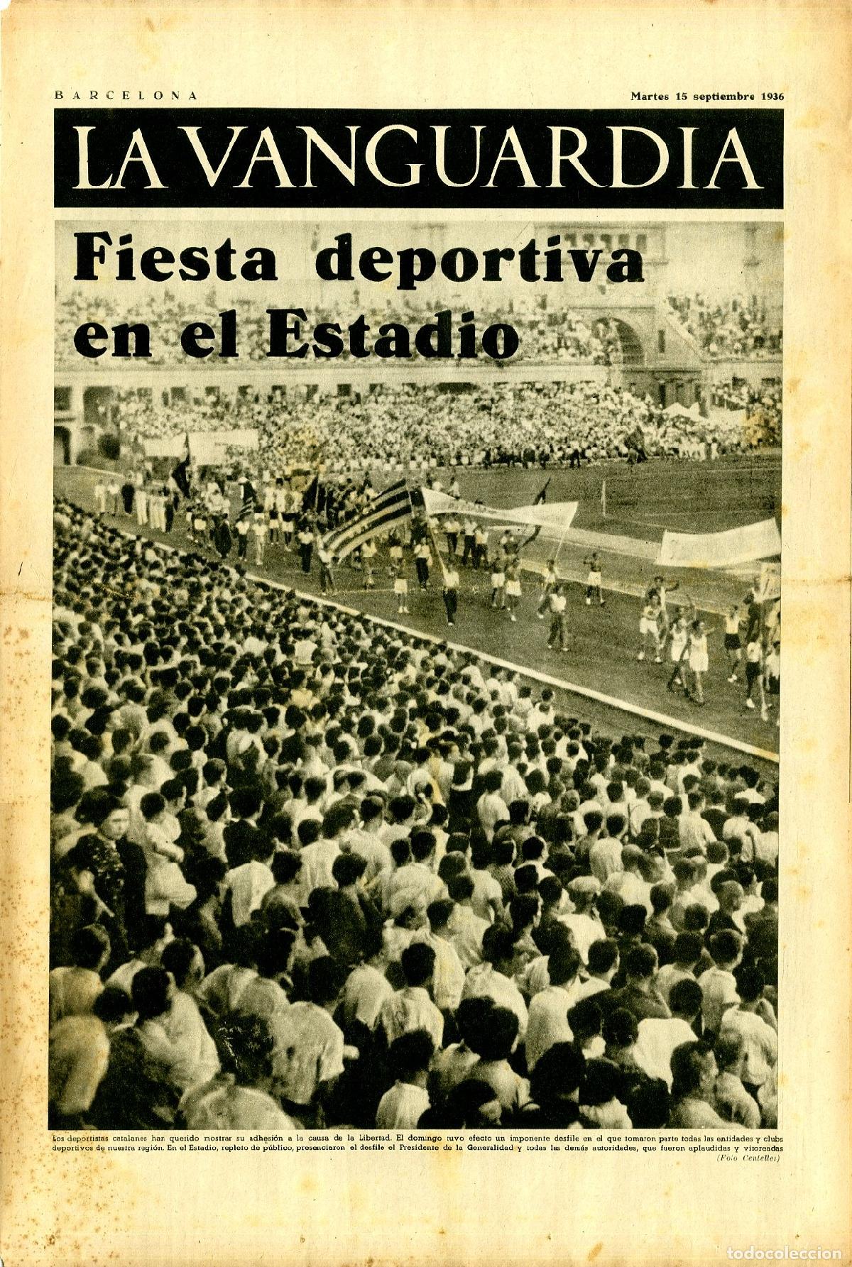 Militaria: La Vanguardia 15 /09/ 1936 / Fiesta Deportiva en el Estadio de Montjuic