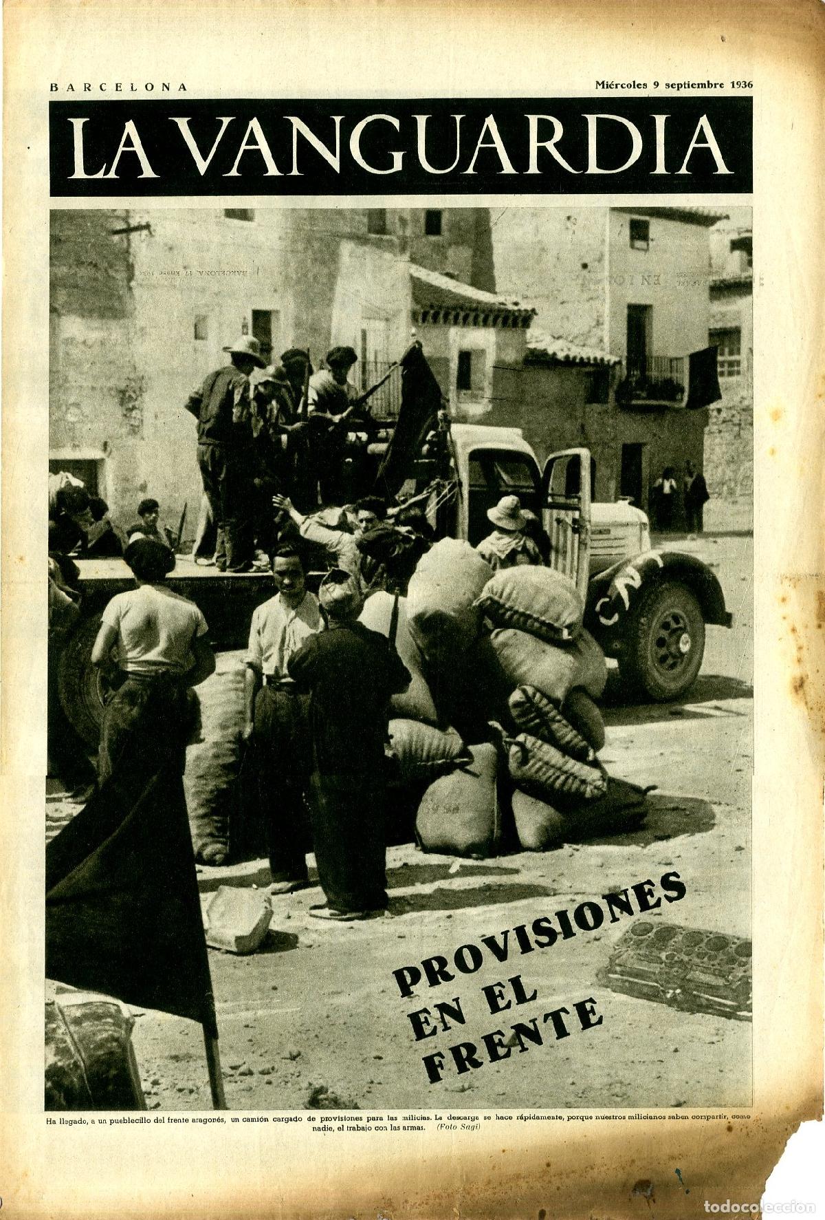 Militaria: La Vanguardia 9 /09/ 1936 / Provisiones en el Frente Aragon&eacute;s