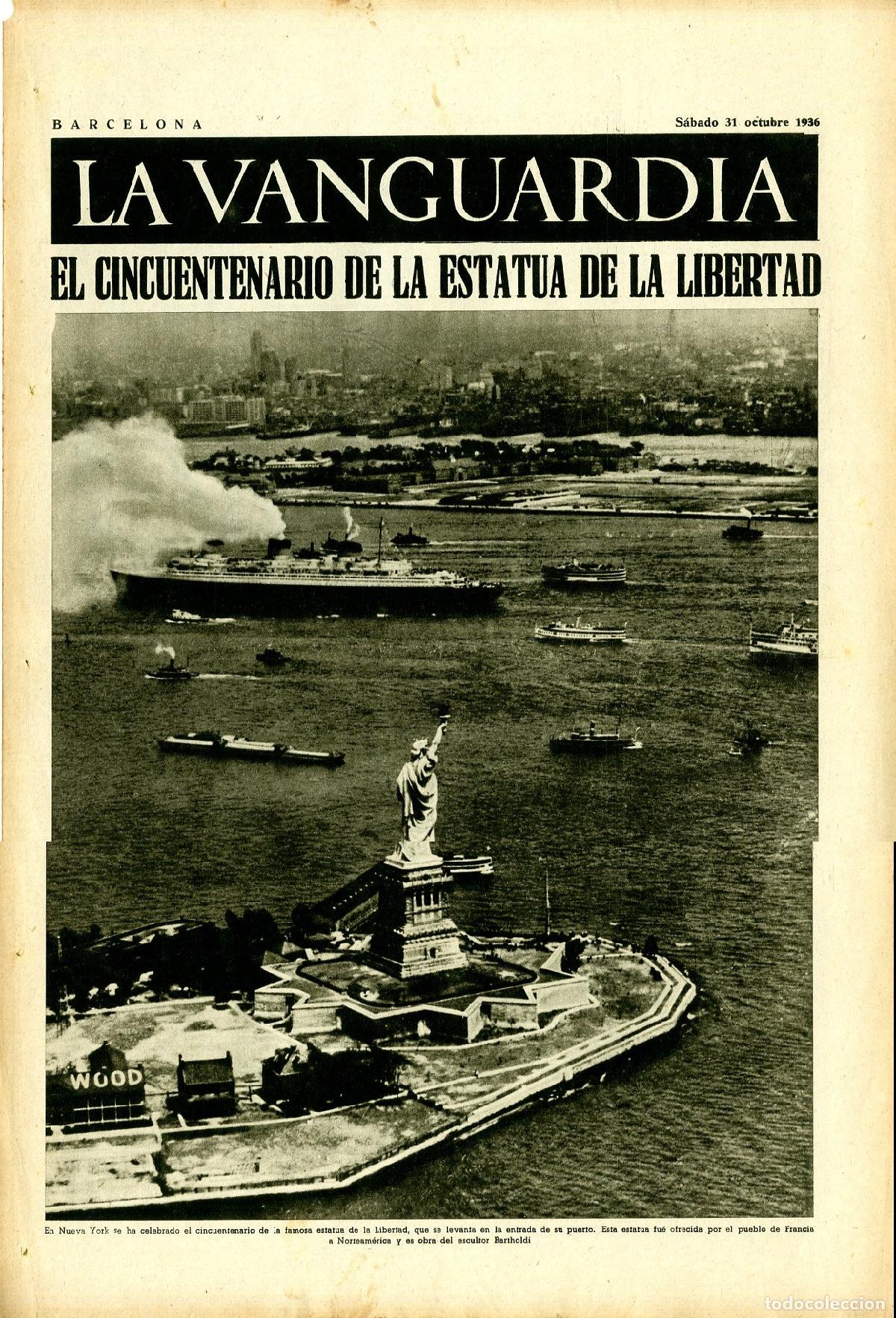 Militaria: La Vanguardia 31 /10/ 1936 / El Cincuentenario de la Libertad en Nueva York