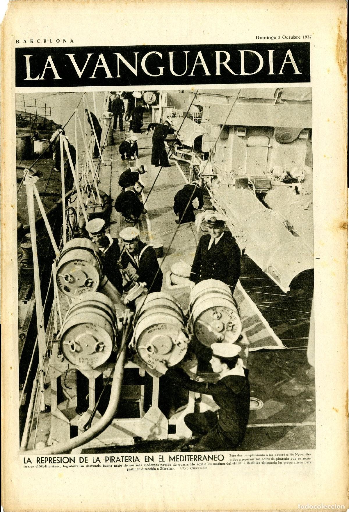 Militaria: La Vanguardia 3 /10/ 1937 / La Represi&oacute;n de la Pirateria en el Mediterraneo, Marinos del HMS Basilis