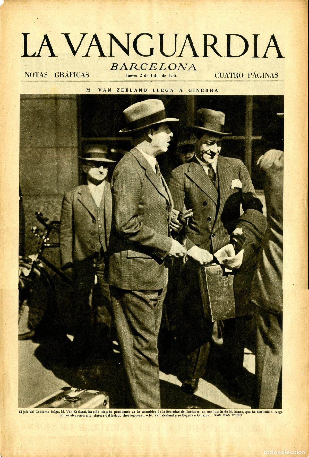 Militaria: La Vanguardia 2 /07/ 1936 / M.Van Zeeland Llega a Ginebra