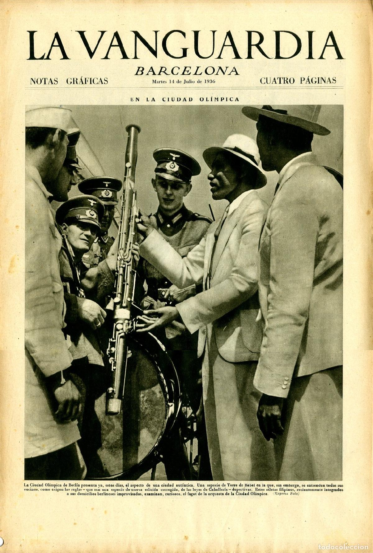 Militaria: La Vanguardia 14 /07/ 1936 / En la Ciudad Ol&iacute;mpica de Berl&iacute;n