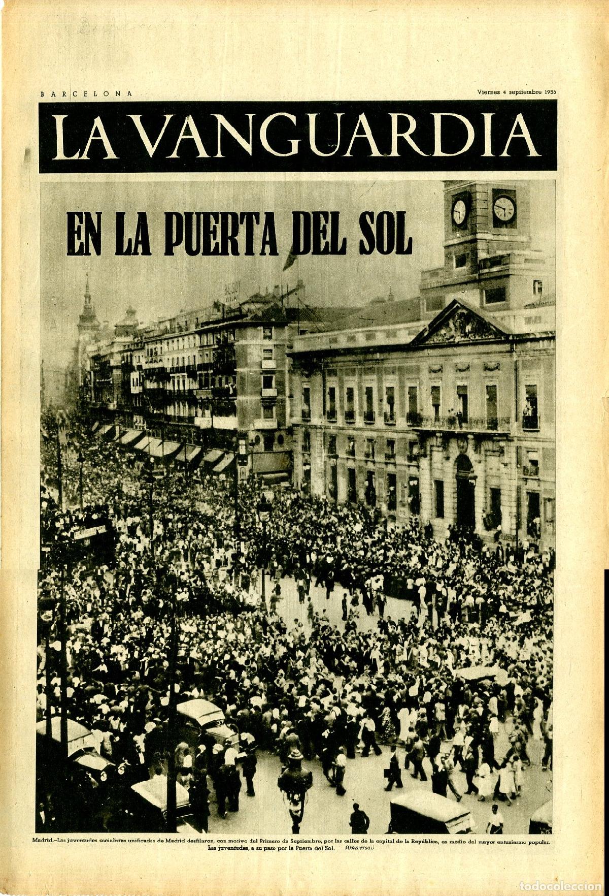 Military Antiques: La Vanguardia 4 /09/ 1936 / En la Puerta del Sol Juventudes Socialistas