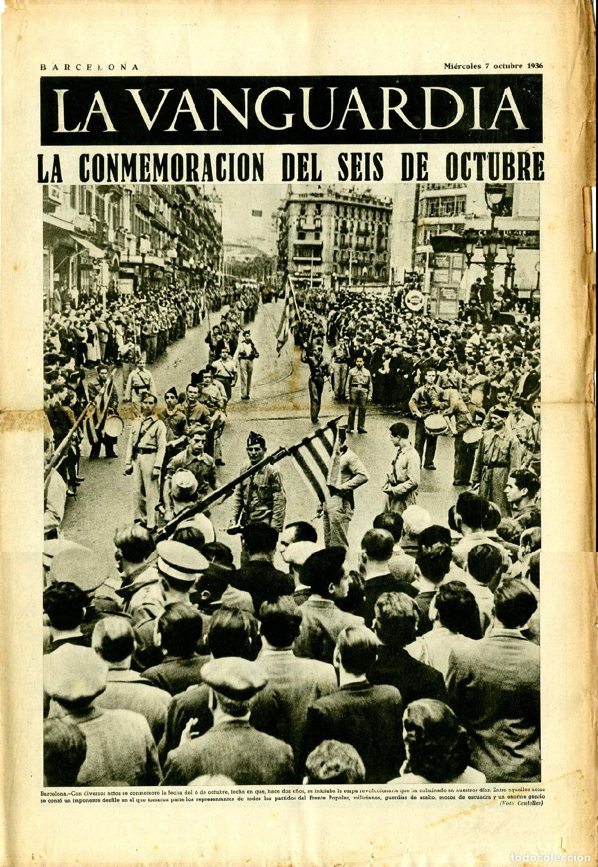 Militaria: La Vanguardia 7 /10/ 1936 / La Conmemoraci&oacute;n del Seis /10/ en Barcelona