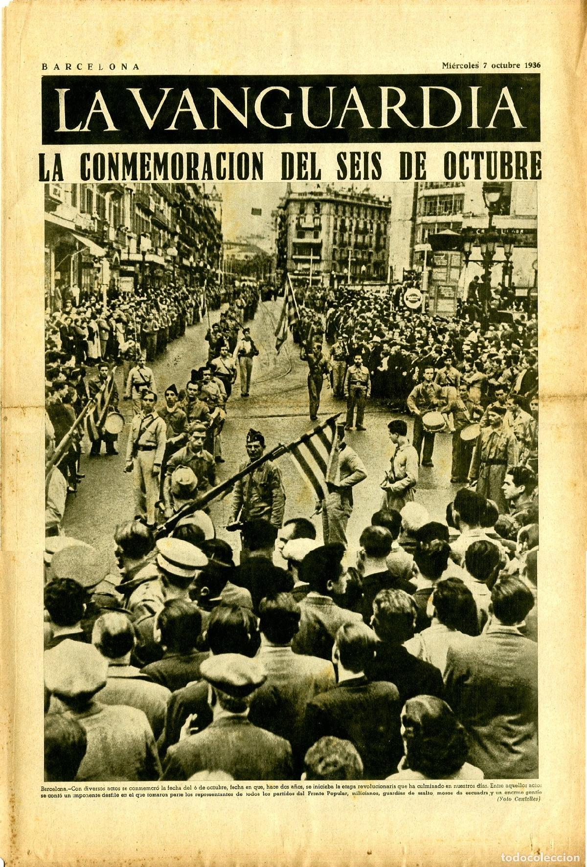 Militaria: La Vanguardia 7 /10/ 1936 / La Conmemoraci&oacute;n del Seis /10/ Barcelona