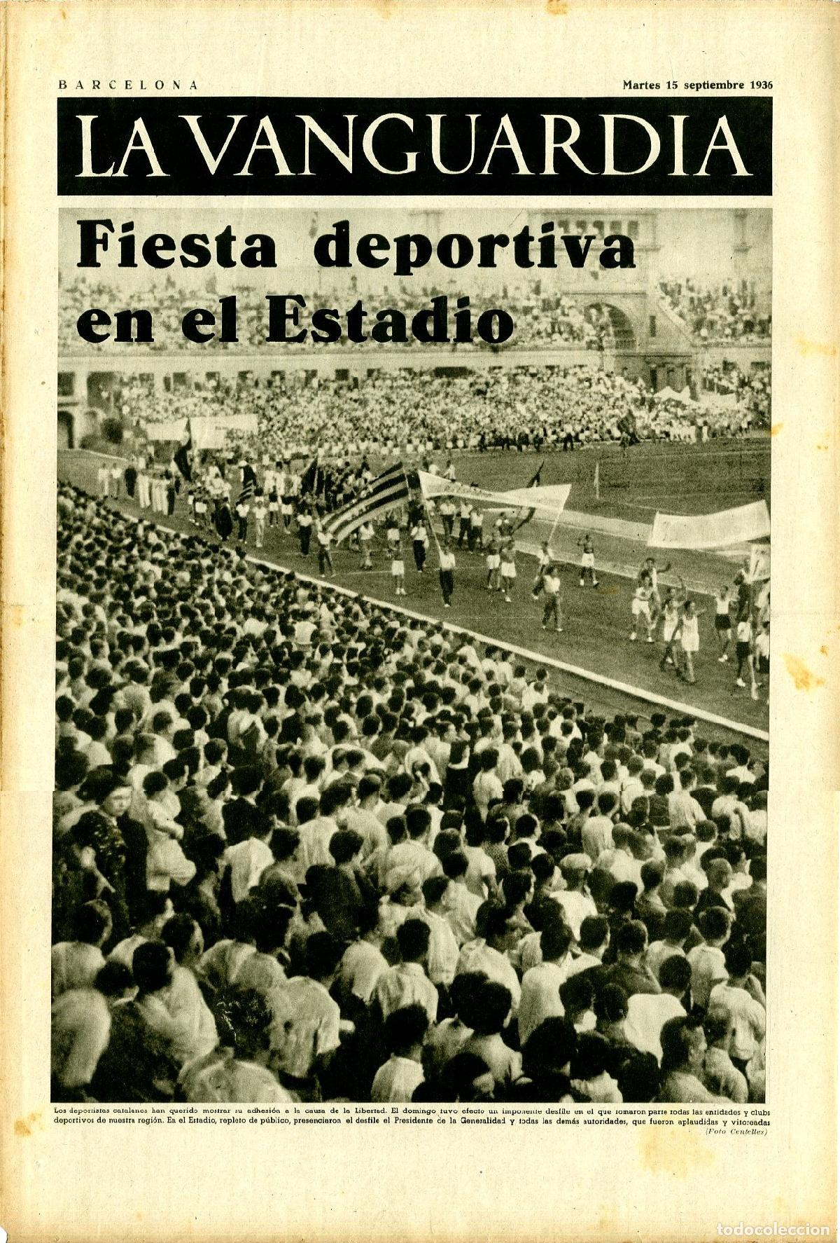 Militaria: La Vanguardia 15 /09/ 1936 / Fiesta Deportiva en el Estadio de Muntjuic