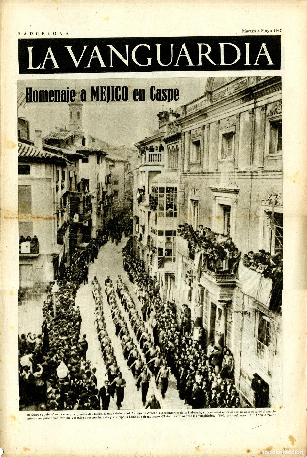 Militaria: La Vanguardia 4 /05/ 1937 / Homenaje a Mejico en Caspe