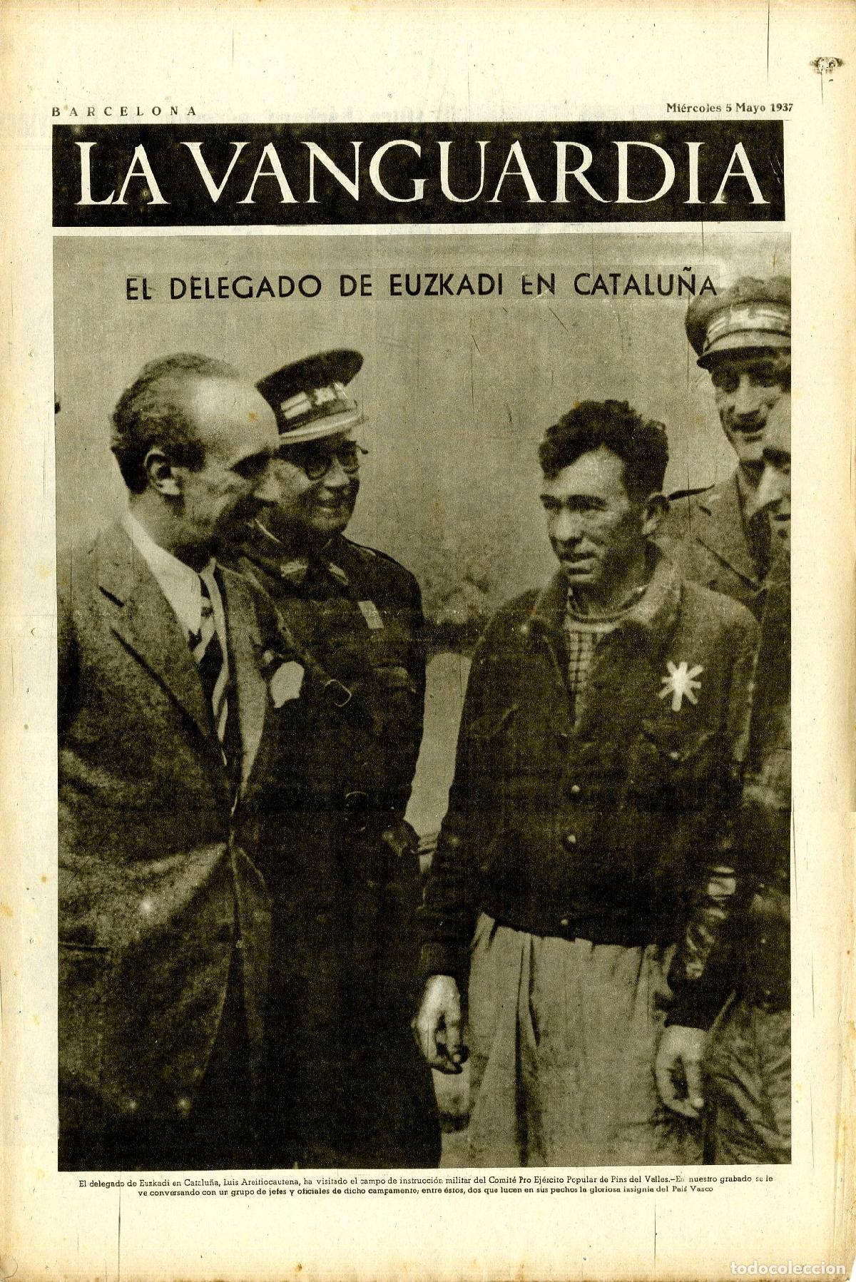 Military Antiques: La Vanguardia 5 /05/ 1937 / El Delegado de Euzkadi en Catalu&ntilde;a / Bombardeo de Caspe