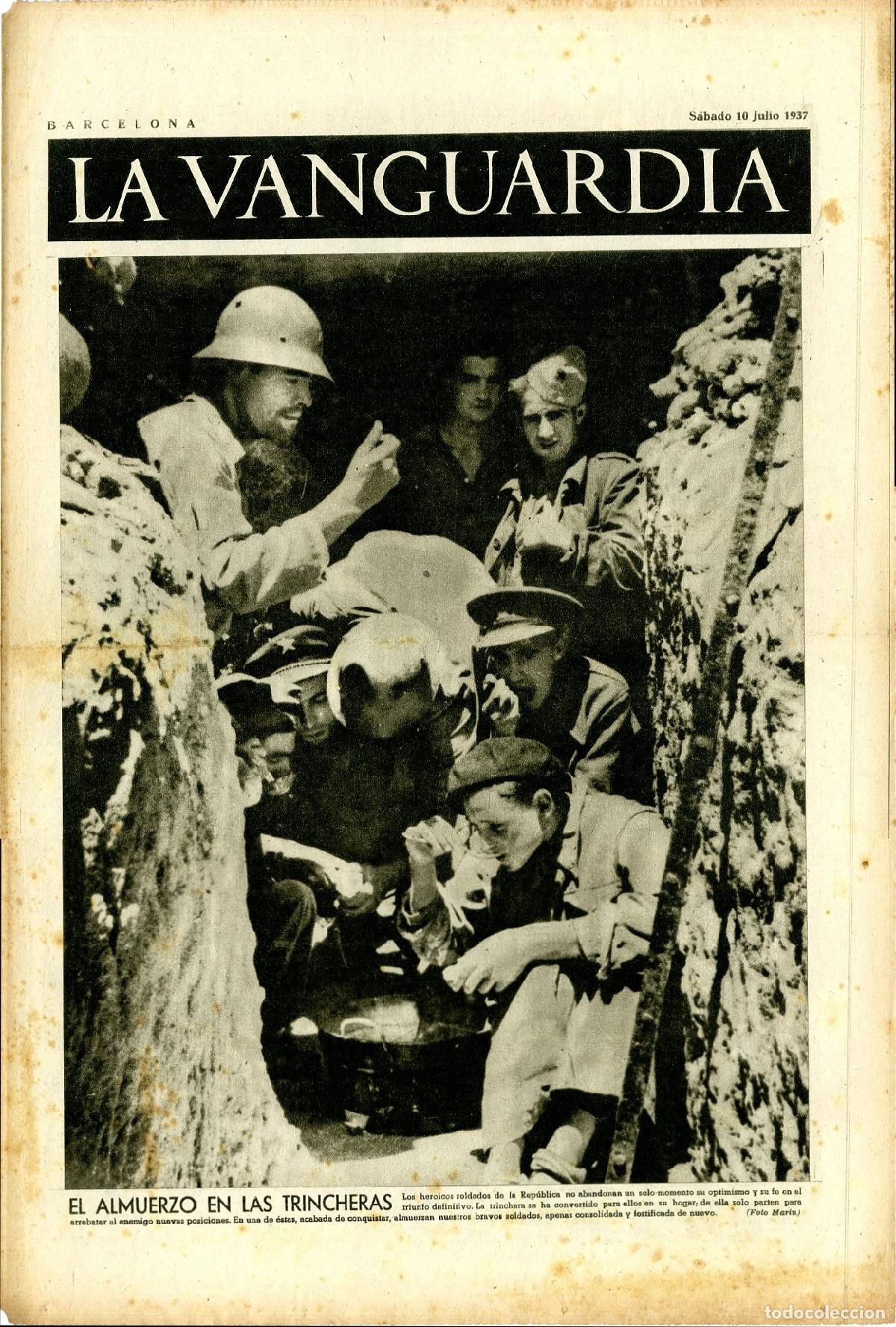 Military Antiques: La Vanguardia 10 /07/ 1937 / El Almuerzo en las Trincheras / Estampas de la Guerra