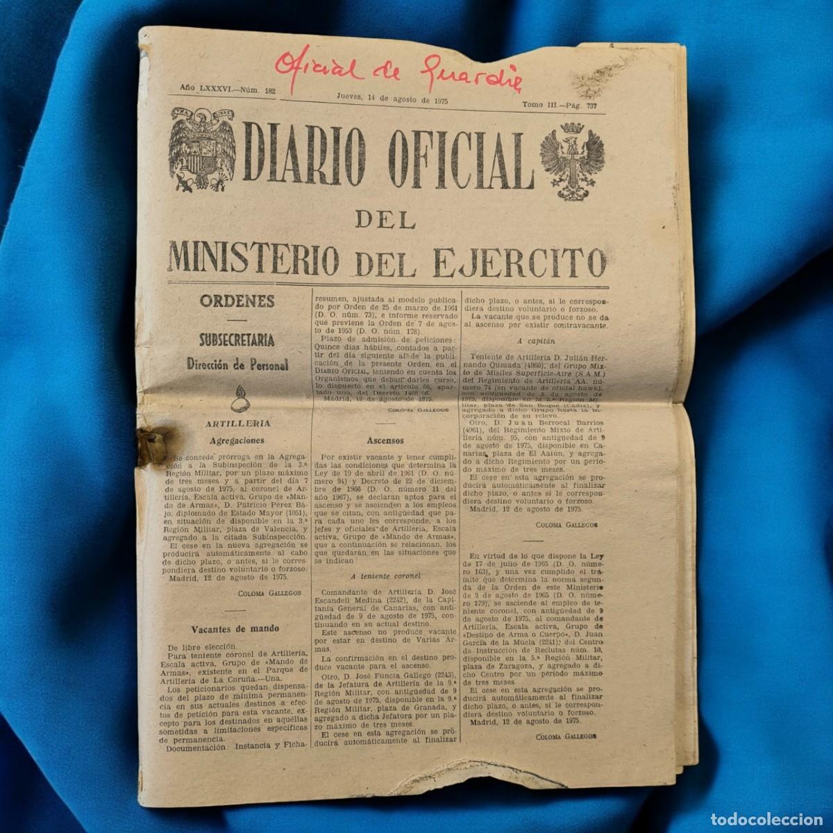 Militaria: Diario Oficial Del Ministerio Del Ej&eacute;rcito &ndash; 14 De Agosto De 1975 &ndash; Documento Hist&oacute;rico Militar
