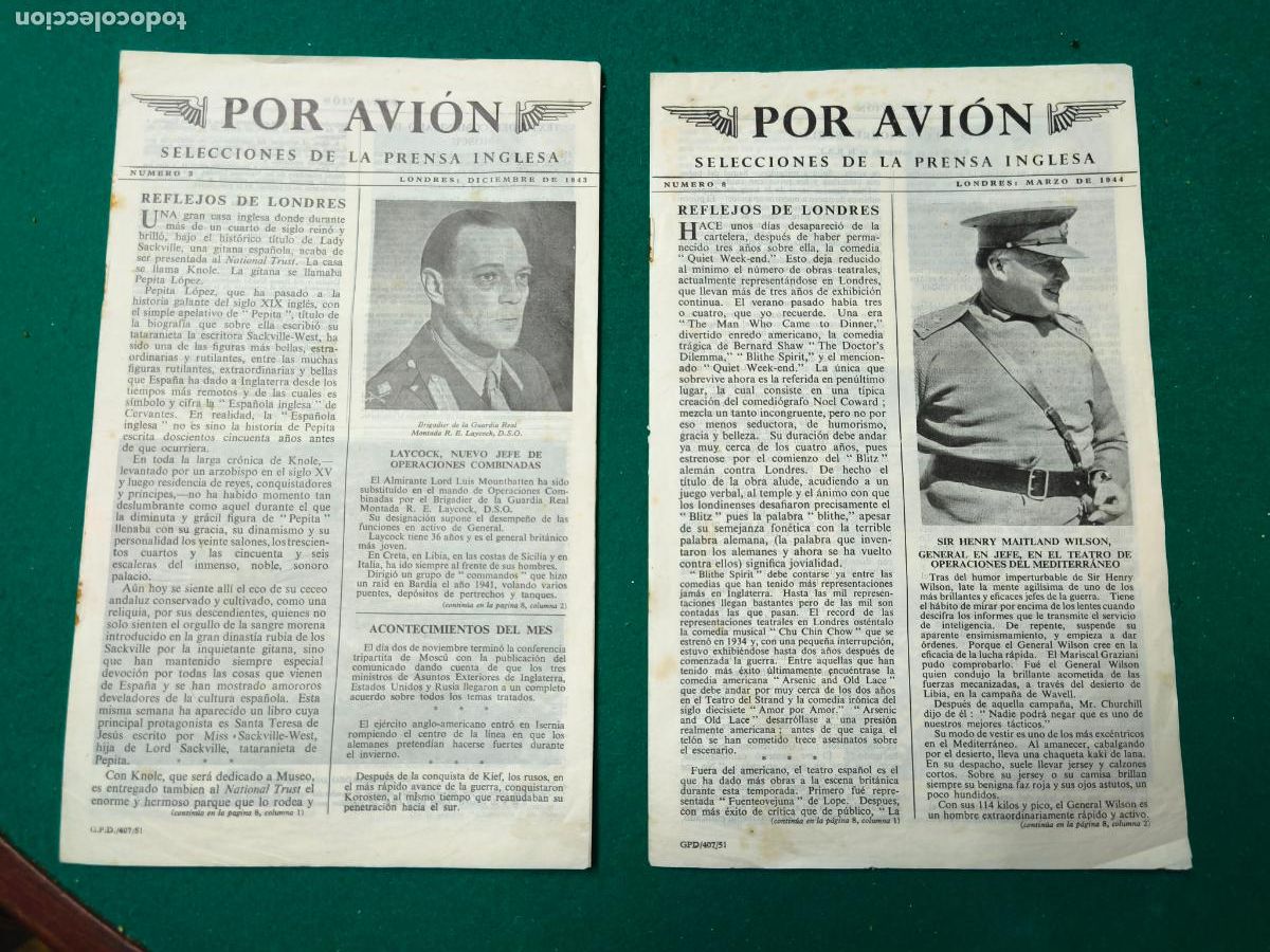 Militaria: Dos n&uacute;meros &rdquo;Por avi&oacute;n&rdquo; Selecciones de la prensa Inglesa n&uacute;mero 3 y 8. 1943 y 44