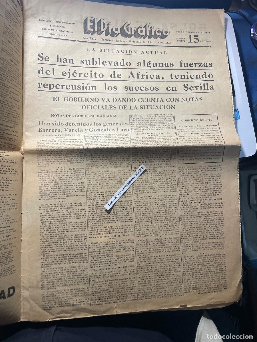 Militaria: GUERRA CIVIL - PUBLICACI&Oacute;N , EL DIA GRAFICO BARCELONA 19 DE JULIO 1936 - SE HAN SUBLEVADO ALGUNAS FU