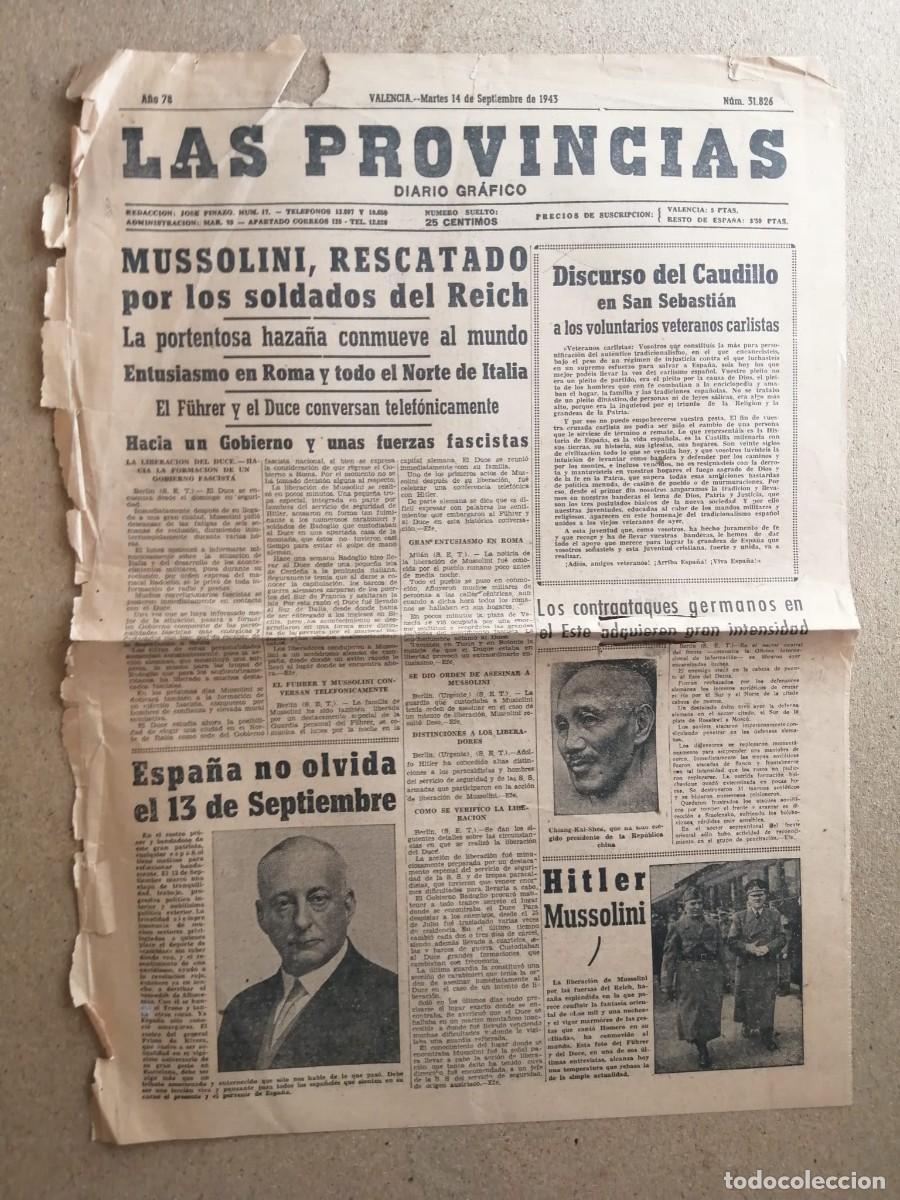 Militaria: NOTICIA DE PRENSA. MUSSOLINI RESCATADO POR LOS SOLDADOS DEL REICH - DISCURSO DEL CAUDILLO (1943)