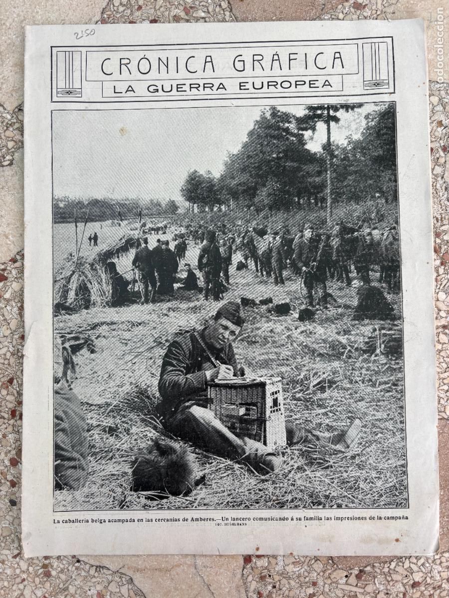 Militaria: CR&Oacute;NICA GR&Aacute;FICA. LA GUERRA EUROPEA. CABALLER&Iacute;A BELGA ACAMPADA EN AMBERES. PETR&Oacute;LEO GAL.