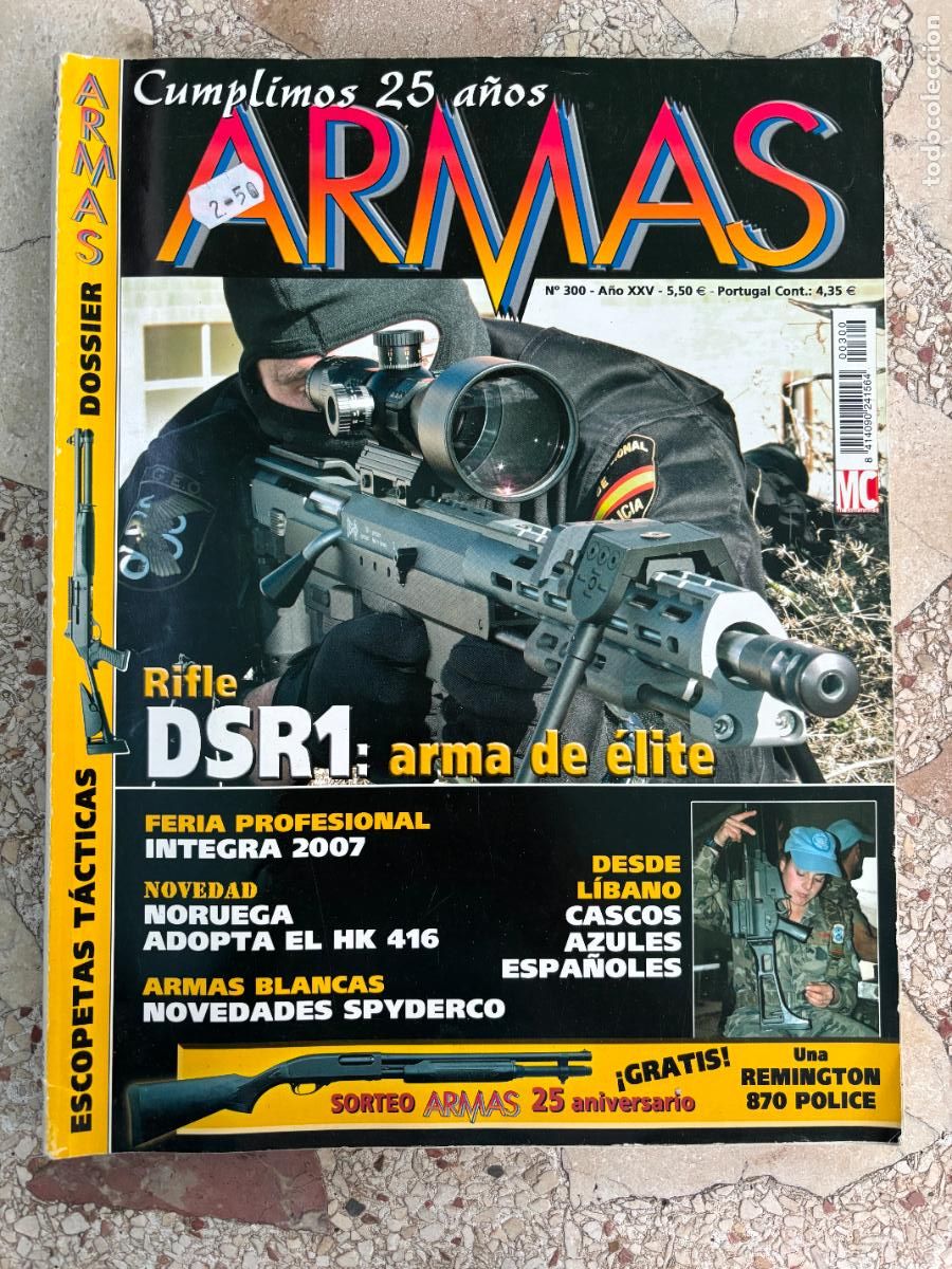 Militaria: ARMAS Y MUNICIONES N&ordm; 300. RIFLE DSR1. HK 416. CASCOS AZULES ESPA&Ntilde;OLES. SPYDERCO. ESCOPETAS TACTICAS