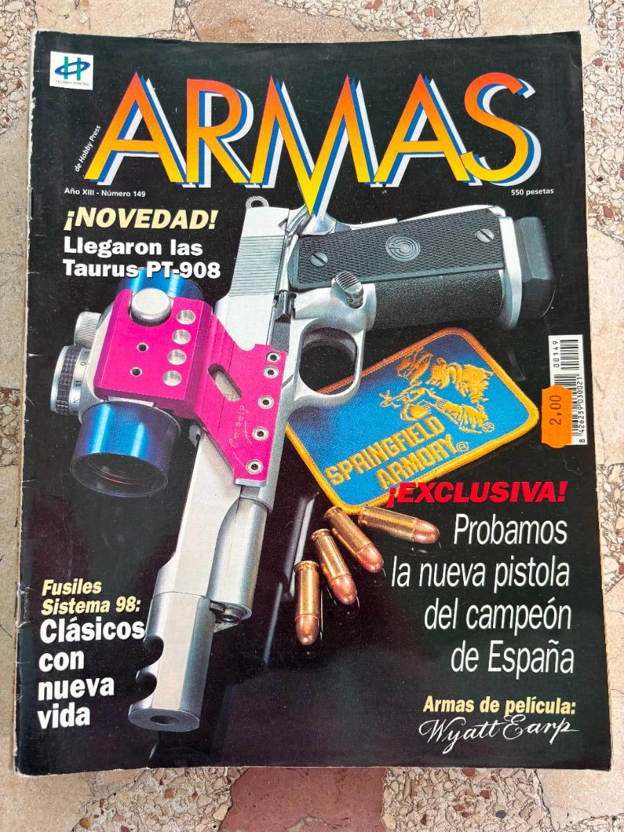 Militaria: ARMAS N&ordm; 149. TAURUS PT-908. FUSIL SISTEMA 98. PISTOLA SPRINGFIELD. MAUSER 98. ESCOPETAS PARKEMY.