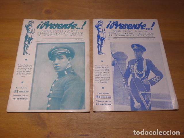 Militaria: Lote 2 antiguas revistas PRESENTE, organo defensor del Cuerpo de Seguridad y de asalto, 1935