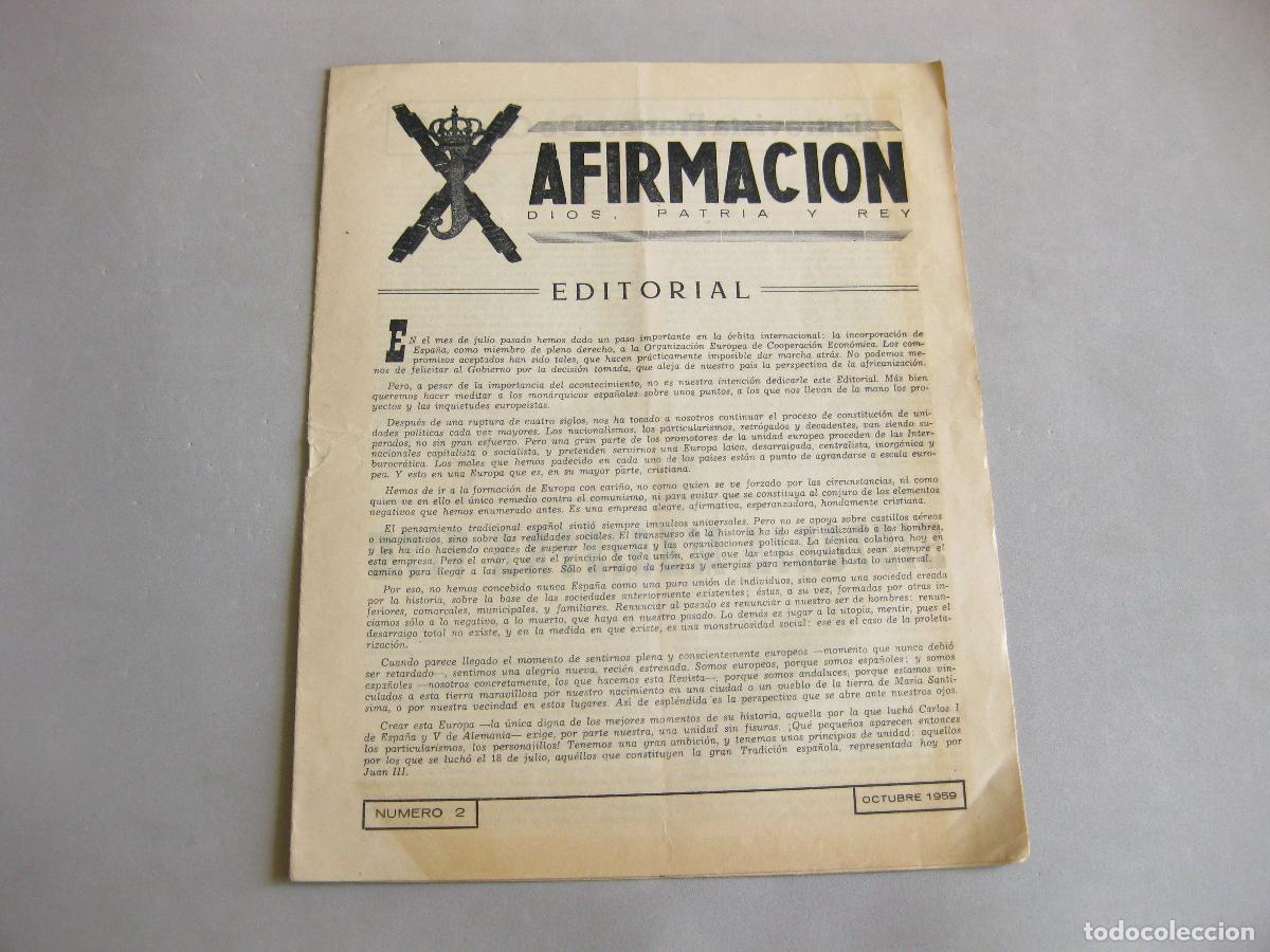 Militaria: REVISTA AFIRMACI&Oacute;N N&ordm; 2 DE OCTUBRE DE 1959. CARLISMO. DON JUAN DE BORB&Oacute;N