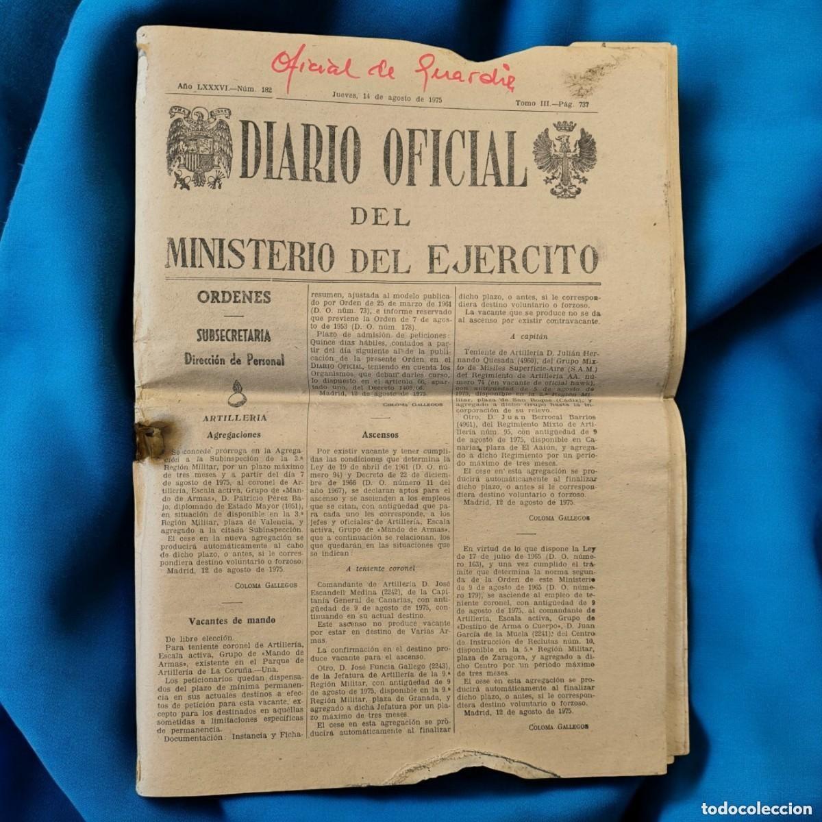Militaria: Diario Oficial Del Ministerio Del Ej&eacute;rcito &ndash; 14 De Agosto De 1975 &ndash; Documento Hist&oacute;rico Militar