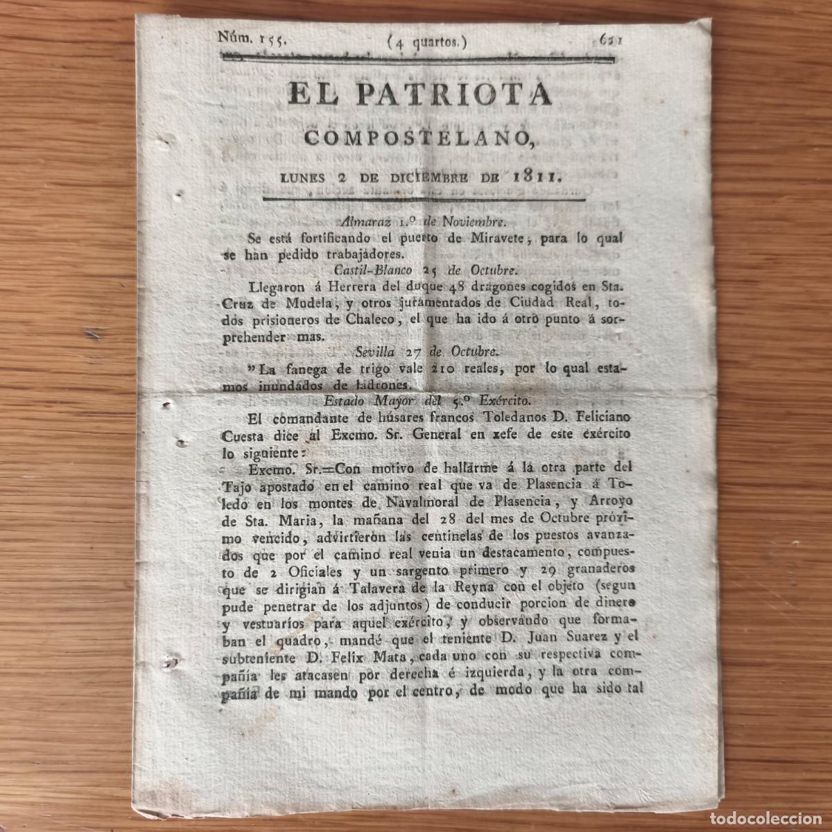 Militaria: PERIODICO GUERRA DE LA INDEPENDENCIA - 1811 EL PATRIOTA COMPOSTELANO GALICIA SANTIAGO DE COMPOSTELA