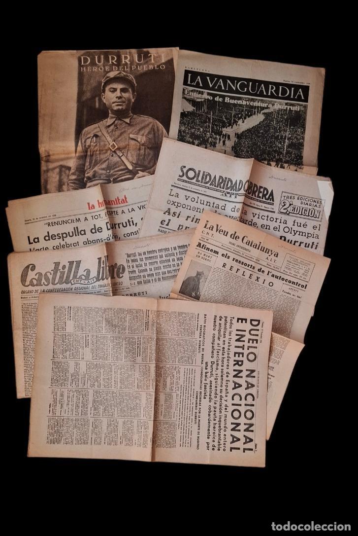 Militaria: (MI-260715)LOTE DE PRENSA Y RECORTES SOBRE BUENAVENTURA DURRUTI - GUERRA CIVIL