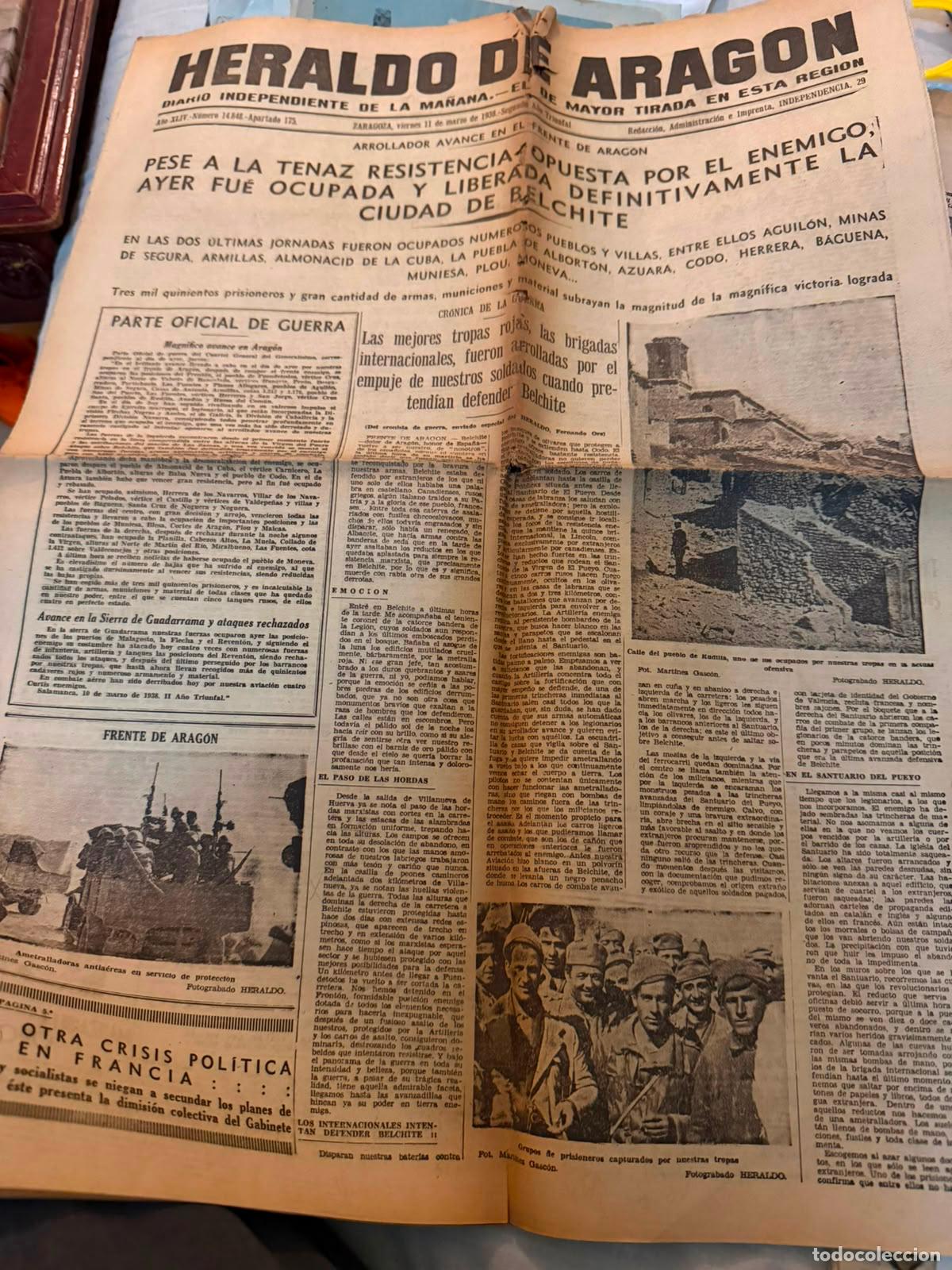 Militaria: Original heraldo de Arag&oacute;n liberaci&oacute;n de Belchite 11 de marzo 1938